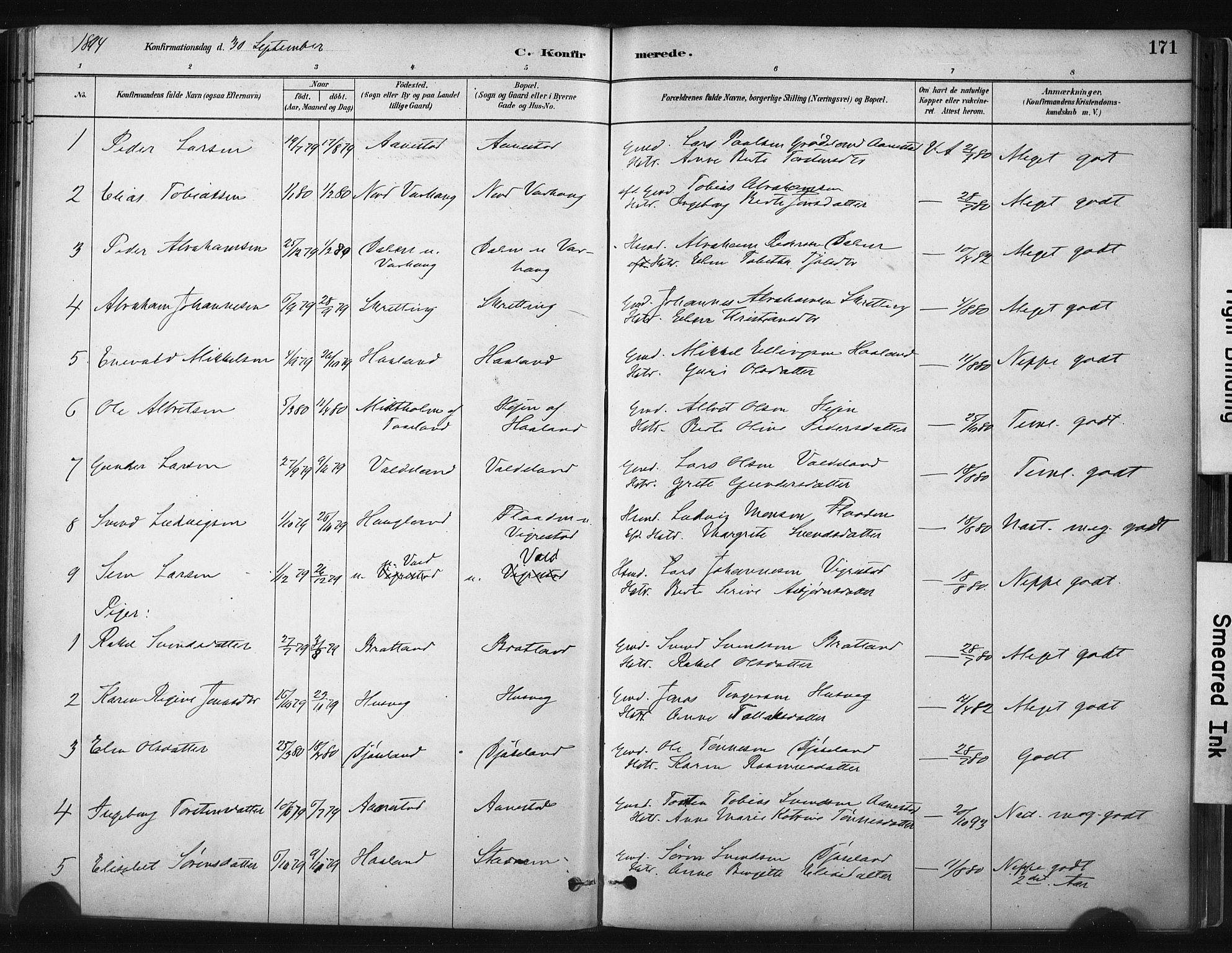 Hå sokneprestkontor, AV/SAST-A-101801/001/30BA/L0011: Ministerialbok nr. A 10, 1879-1900, s. 171