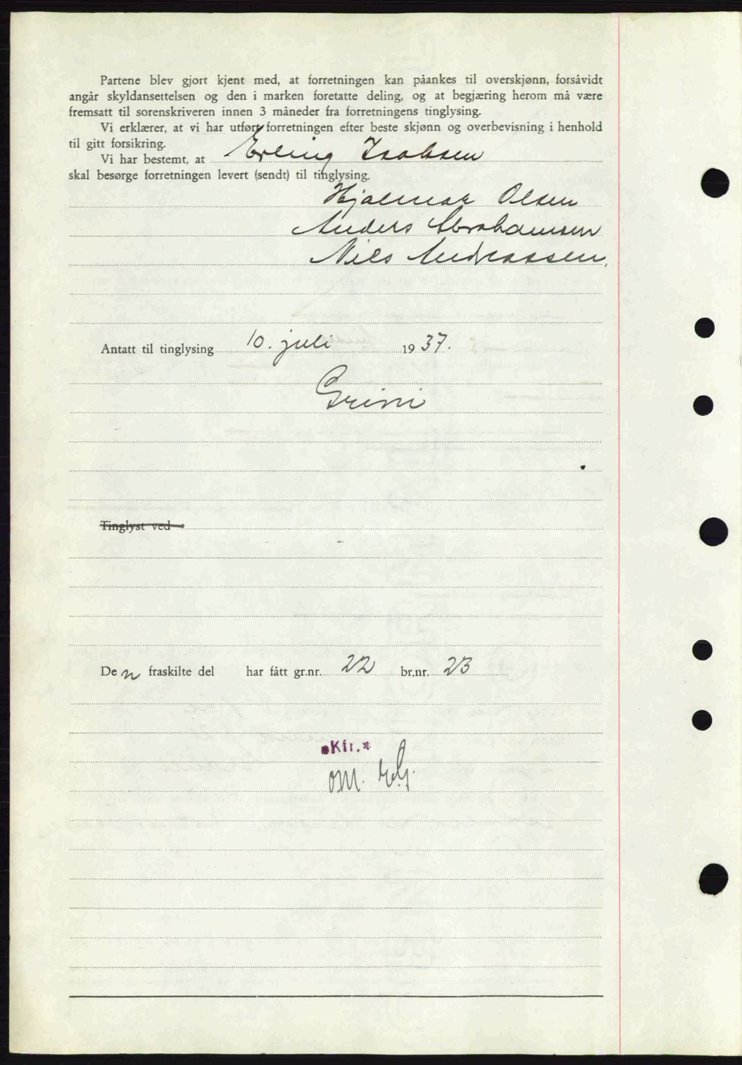 Bamble sorenskriveri, AV/SAKO-A-214/G/Ga/Gag/L0002: Pantebok nr. A-2, 1937-1938, Dagboknr: 769/1937