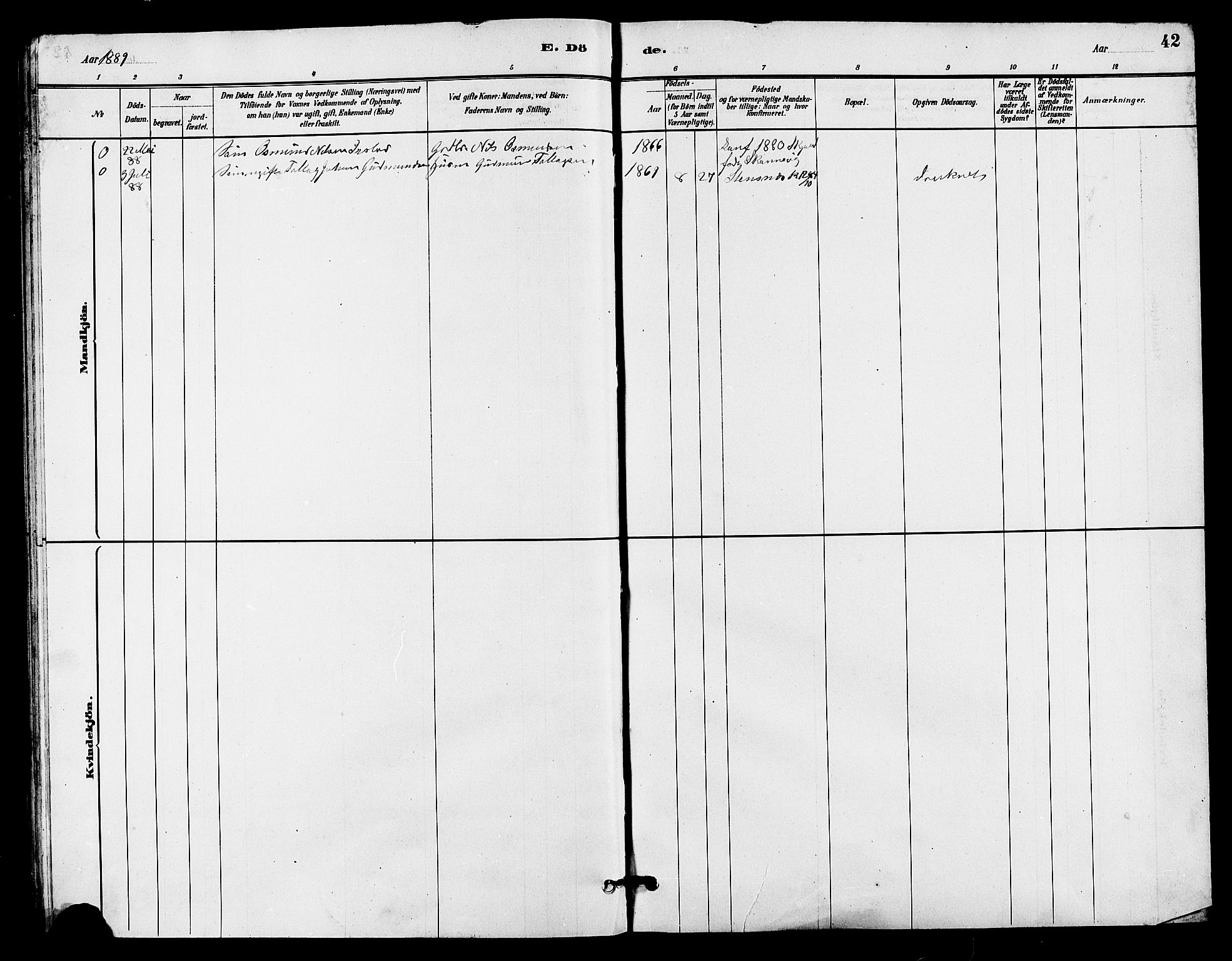 Haugesund sokneprestkontor, AV/SAST-A -101863/H/Ha/Hab/L0003: Klokkerbok nr. B 3, 1882-1889, s. 42