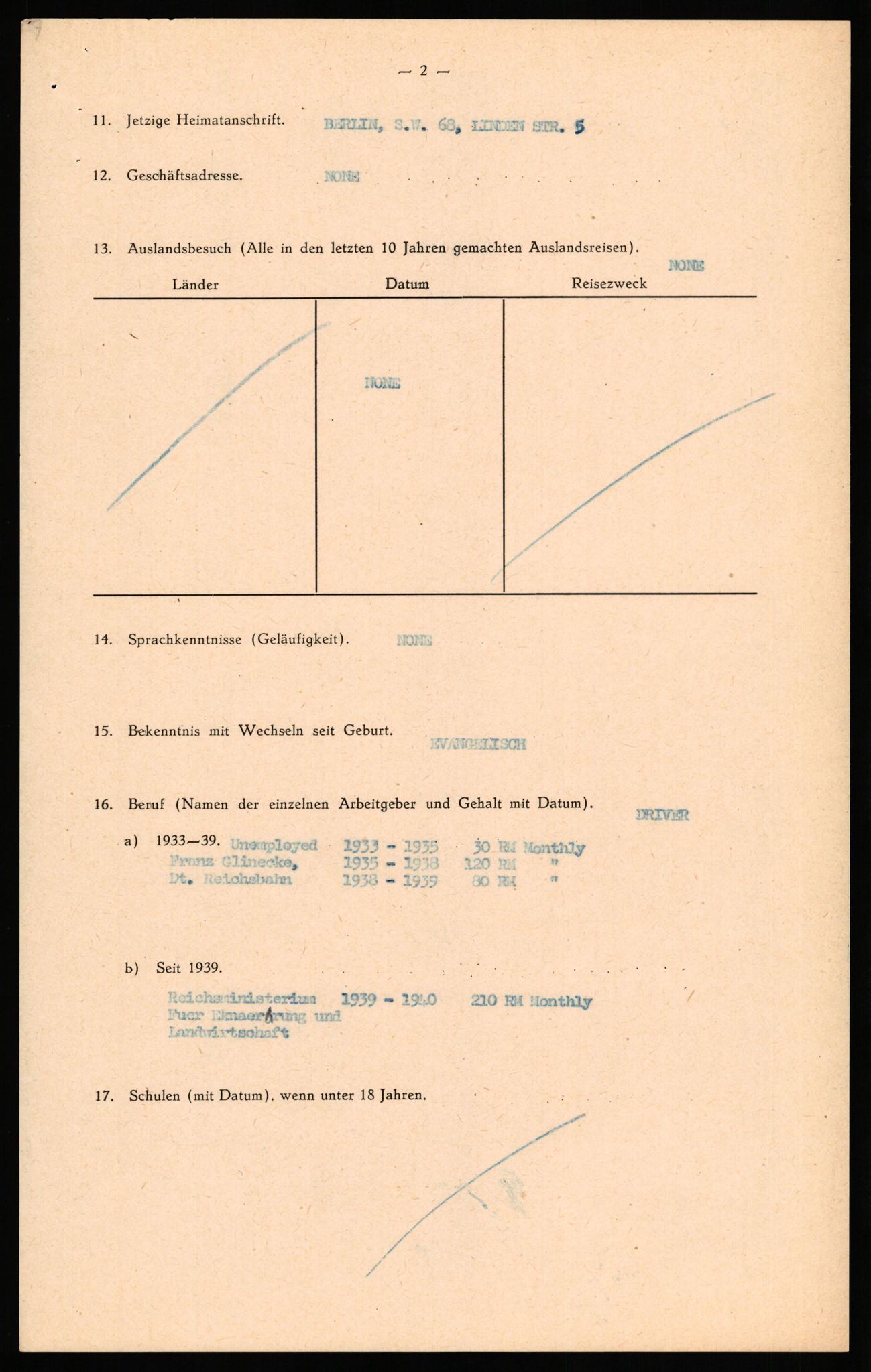 Forsvaret, Forsvarets overkommando II, AV/RA-RAFA-3915/D/Db/L0030: CI Questionaires. Tyske okkupasjonsstyrker i Norge. Tyskere., 1945-1946, s. 30