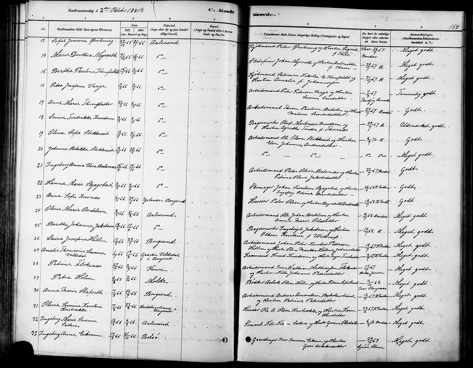 Ministerialprotokoller, klokkerbøker og fødselsregistre - Møre og Romsdal, SAT/A-1454/529/L0454: Ministerialbok nr. 529A04, 1878-1885, s. 154
