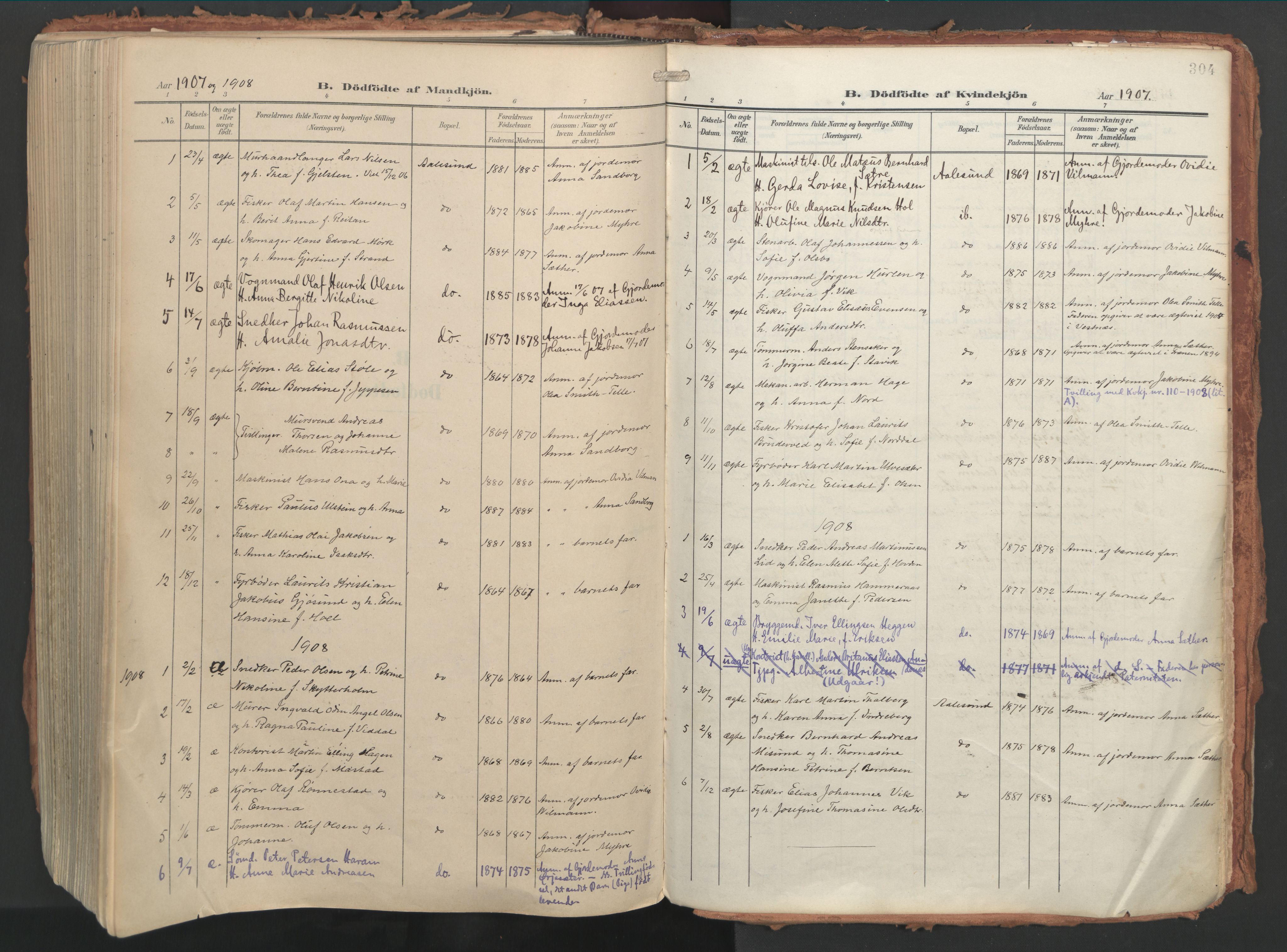 Ministerialprotokoller, klokkerbøker og fødselsregistre - Møre og Romsdal, AV/SAT-A-1454/529/L0460: Ministerialbok nr. 529A10, 1906-1917, s. 304