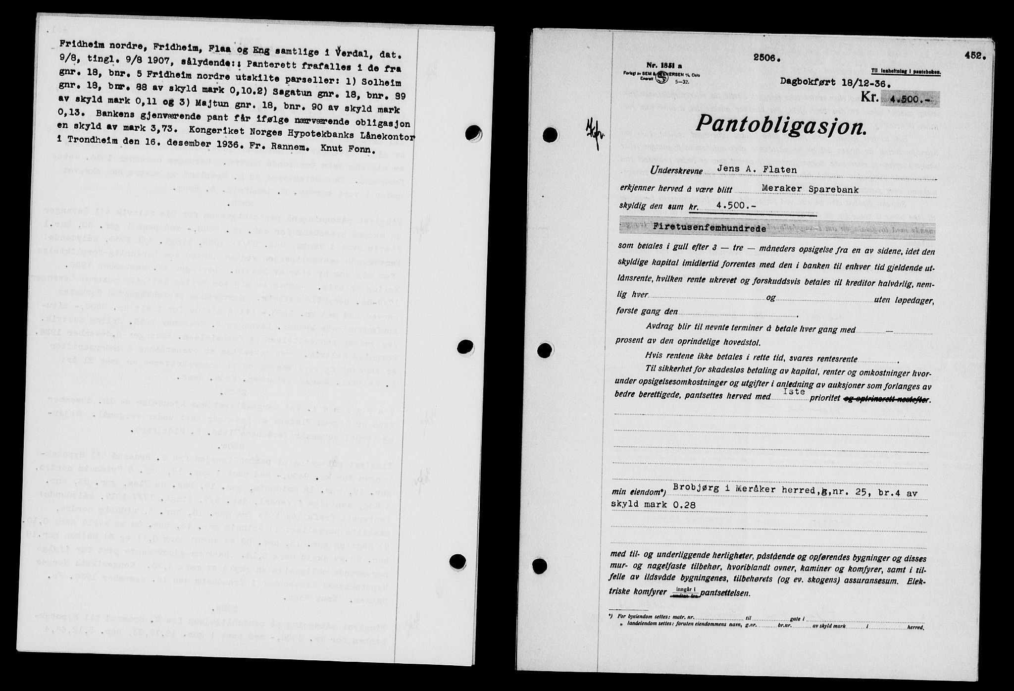 Stjør- og Verdal sorenskriveri, SAT/A-4167/1/2/2C/L0078: Pantebok nr. 46, 1936-1937, Dagboknr: 2506/1936