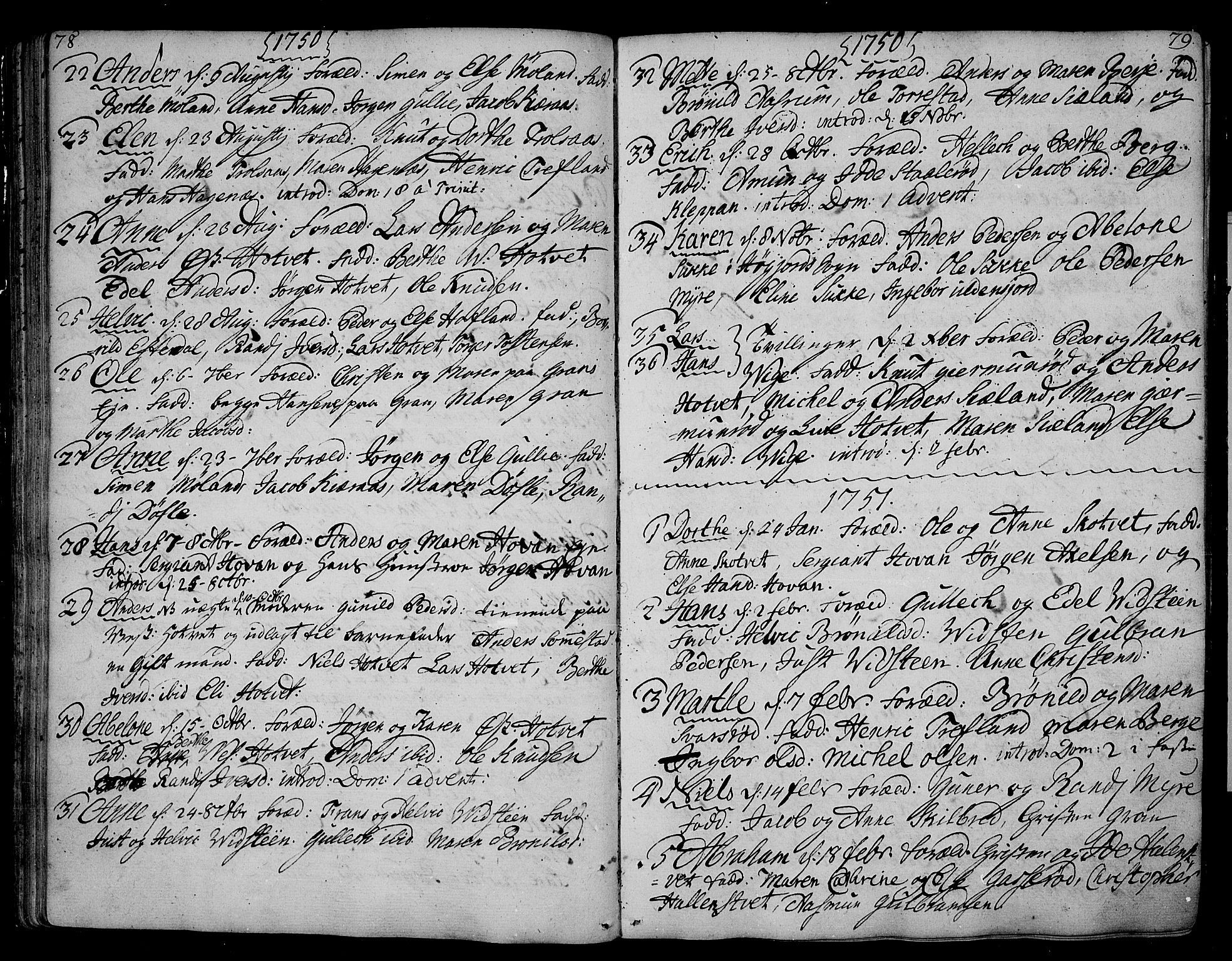 Andebu kirkebøker, AV/SAKO-A-336/F/Fa/L0002: Ministerialbok nr. I 2, 1733-1802, s. 78-79