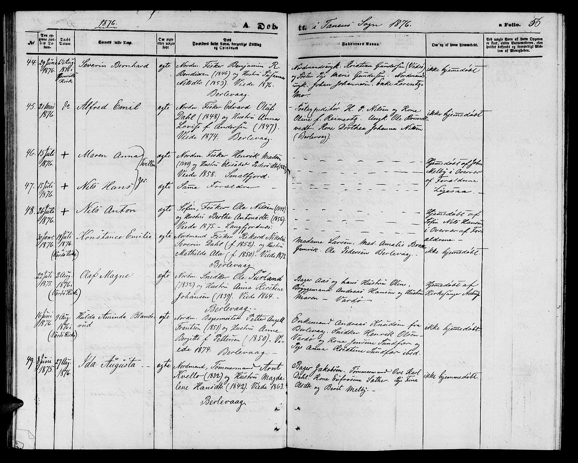 Tana sokneprestkontor, AV/SATØ-S-1334/H/Hb/L0002klokker: Klokkerbok nr. 2 /1, 1866-1877, s. 56