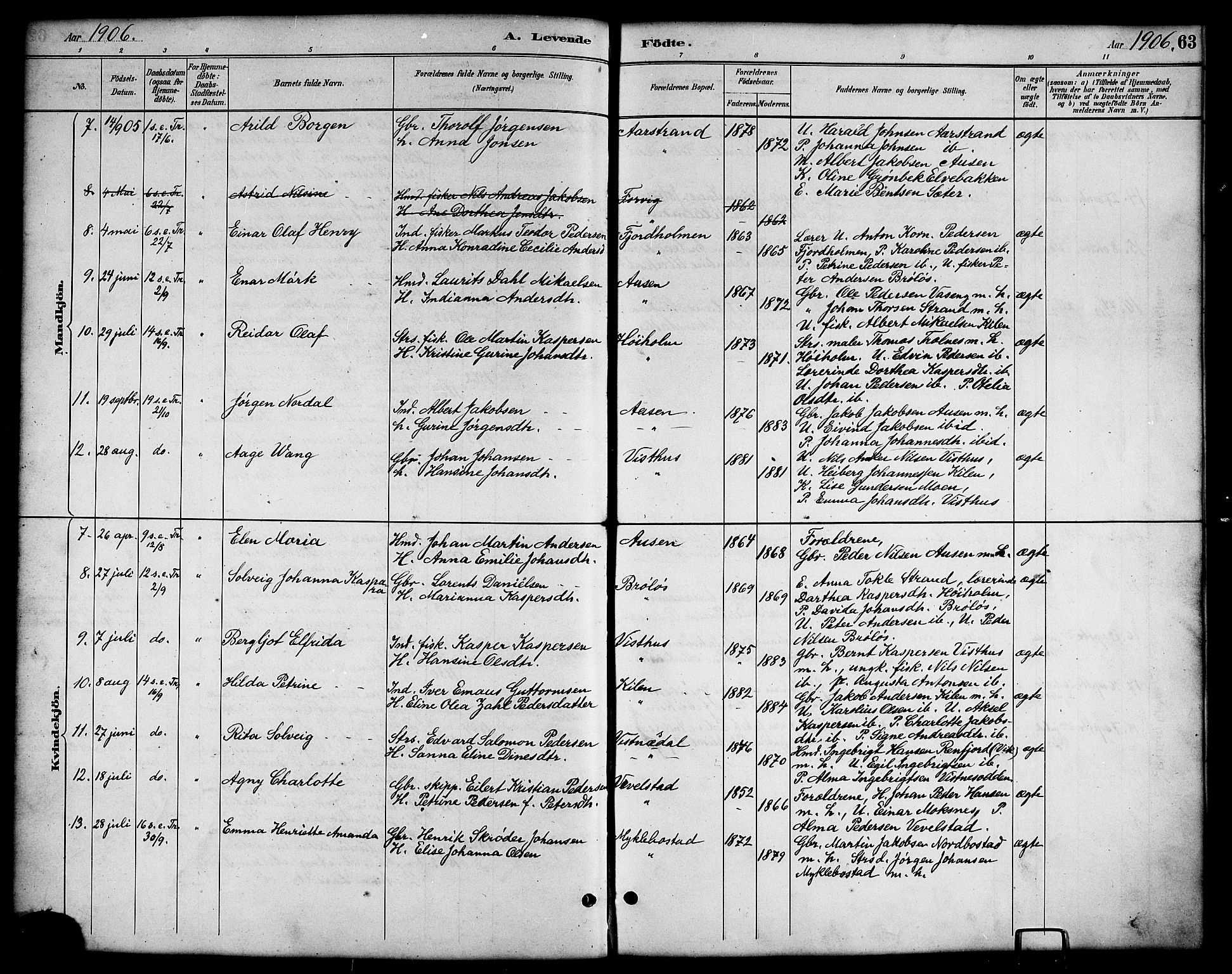 Ministerialprotokoller, klokkerbøker og fødselsregistre - Nordland, SAT/A-1459/819/L0277: Klokkerbok nr. 819C03, 1888-1917, s. 63