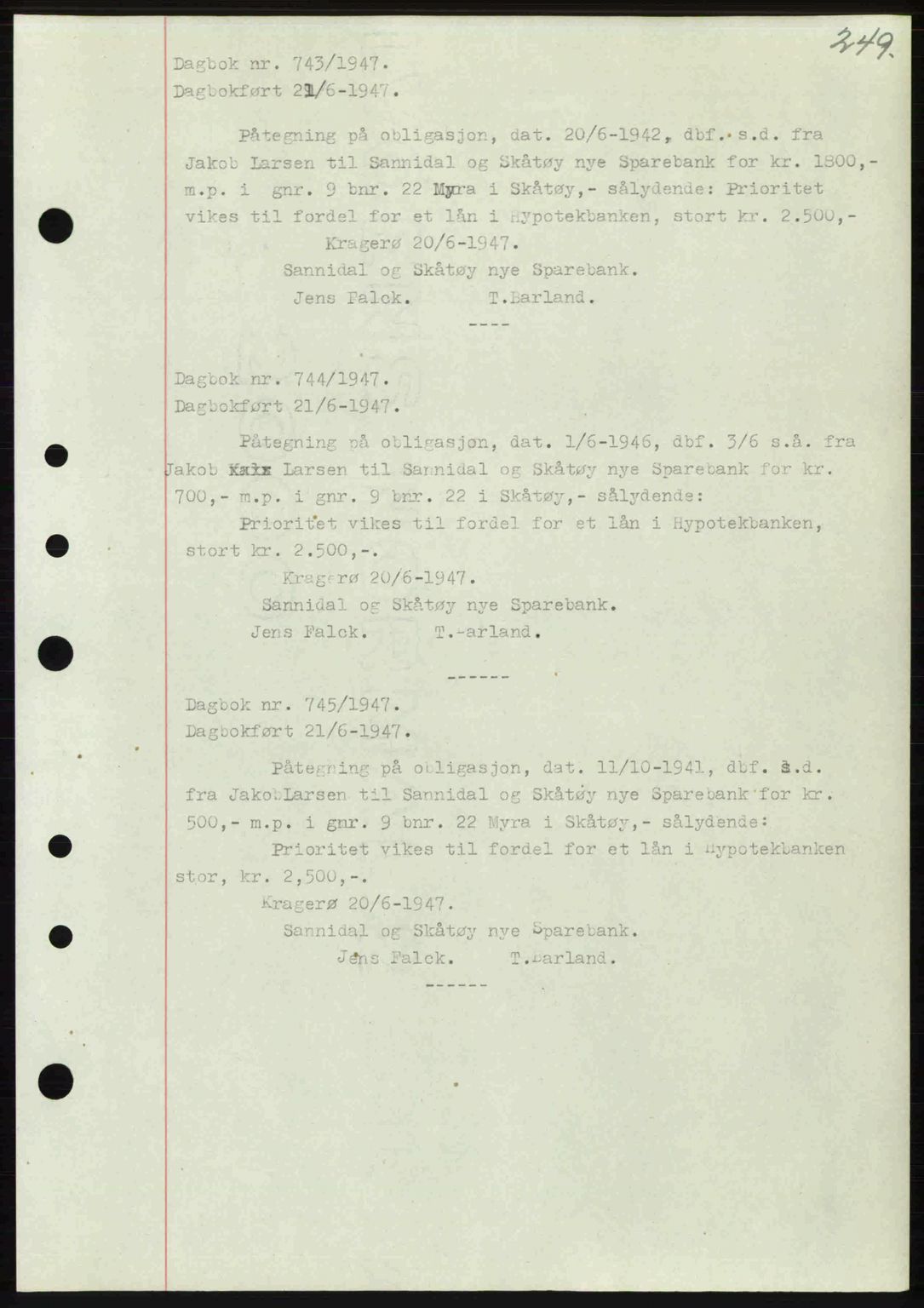 Kragerø sorenskriveri, SAKO/A-65/G/Ga/Gab/L0061: Pantebok nr. A-61, 1947-1947, Dagboknr: 743/1947