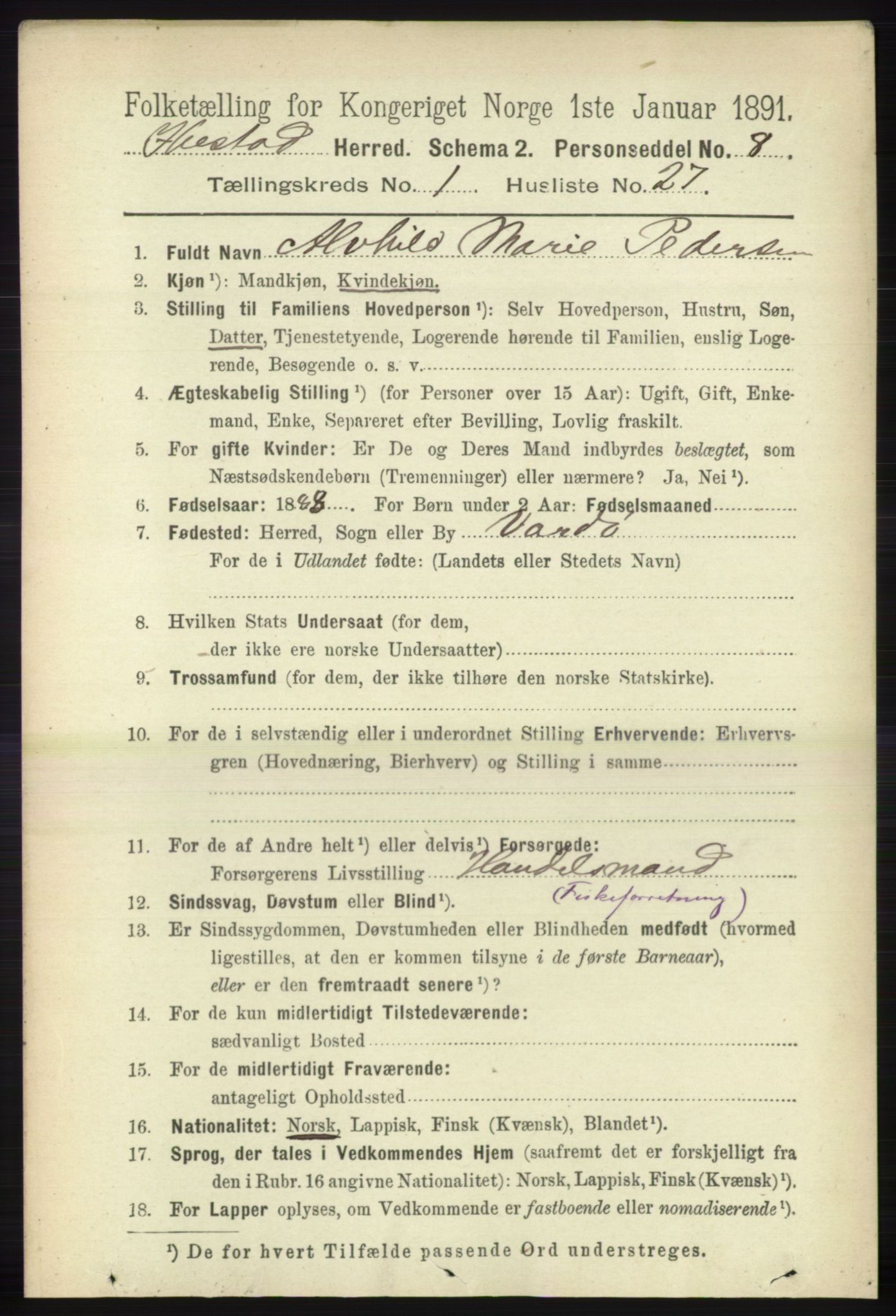 RA, Folketelling 1891 for 1917 Ibestad herred, 1891, s. 328