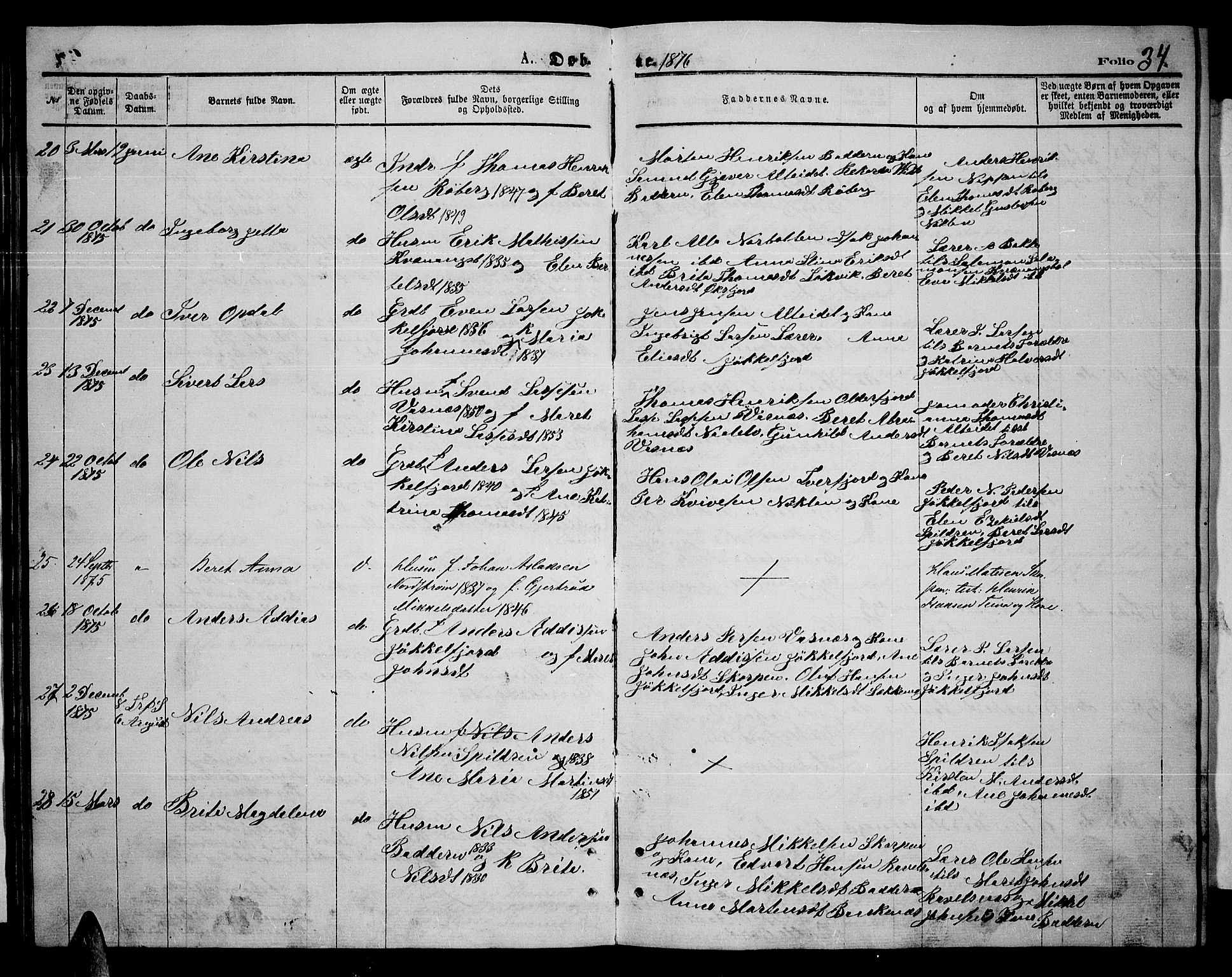 Skjervøy sokneprestkontor, AV/SATØ-S-1300/H/Ha/Hab/L0014klokker: Klokkerbok nr. 14, 1871-1877, s. 34