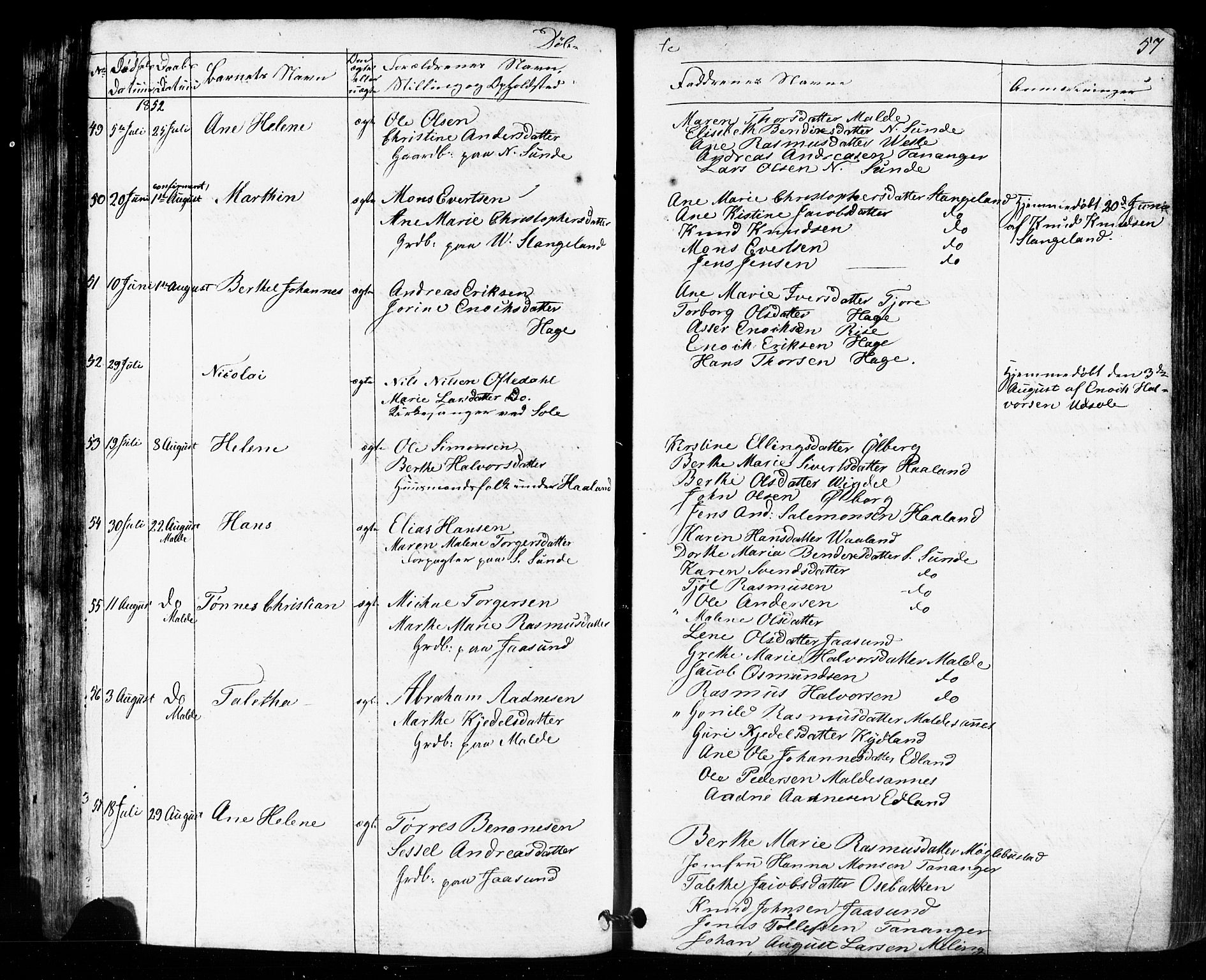 Håland sokneprestkontor, AV/SAST-A-101802/001/30BB/L0002: Klokkerbok nr. B 2, 1845-1872, s. 57