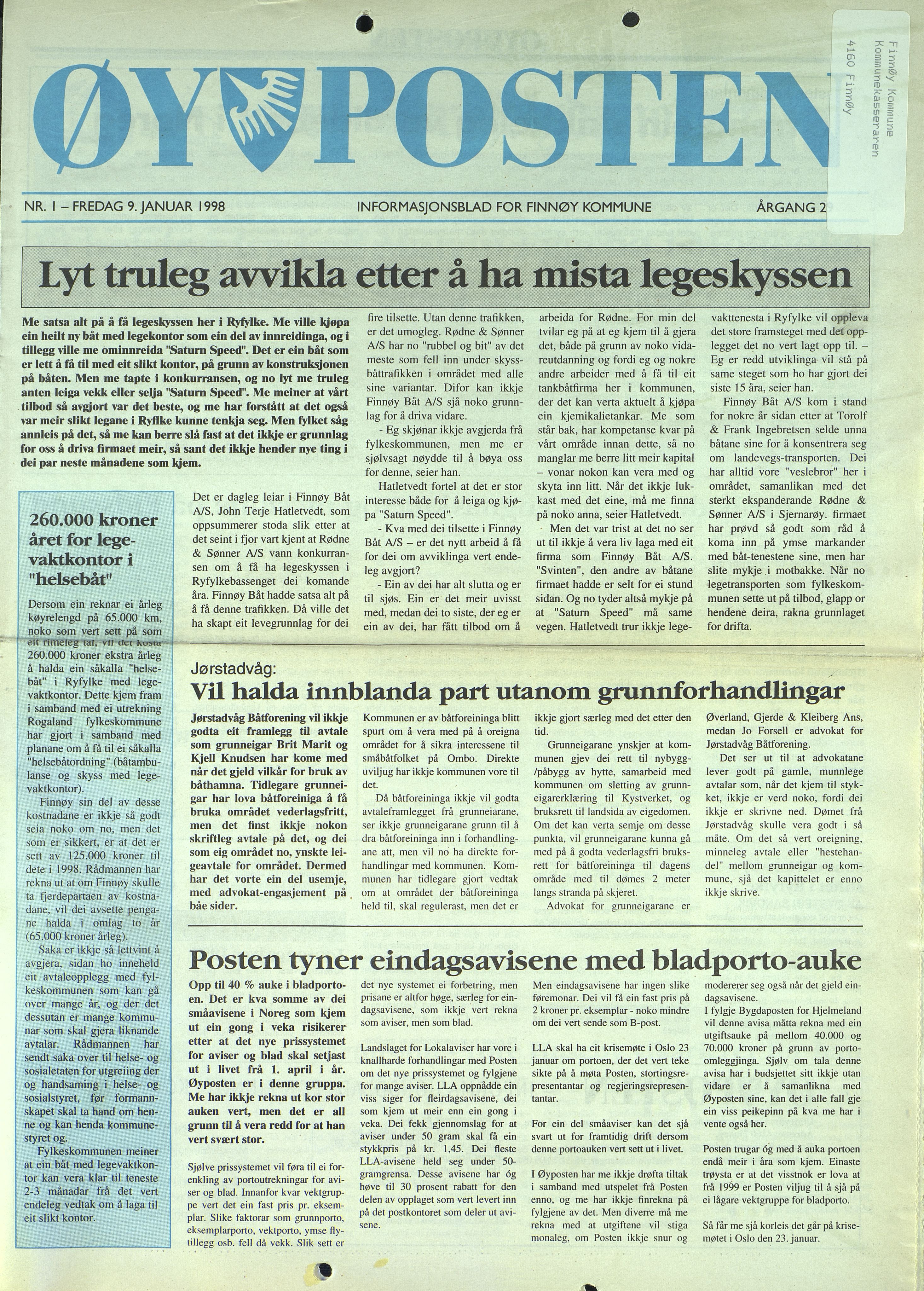 , Finnøy kommune, Øyposten, 1998, 1998
