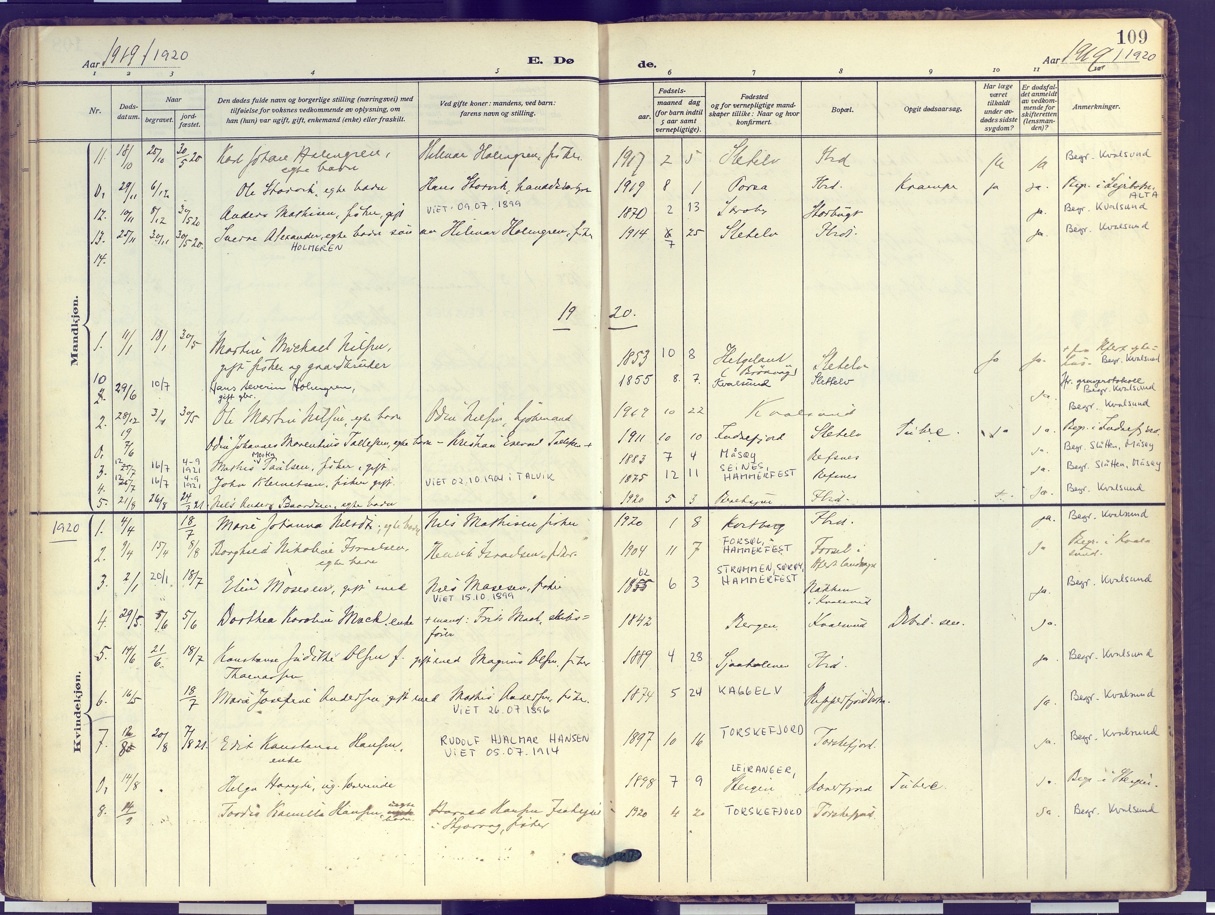 Hammerfest sokneprestkontor, AV/SATØ-S-1347/H/Ha/L0016.kirke: Ministerialbok nr. 16, 1908-1923, s. 109