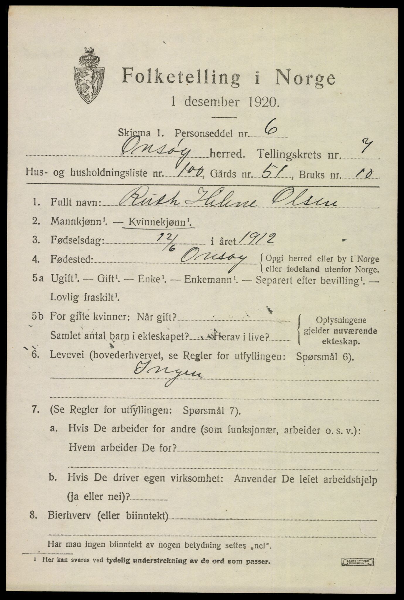 SAO, Folketelling 1920 for 0134 Onsøy herred, 1920, s. 11836