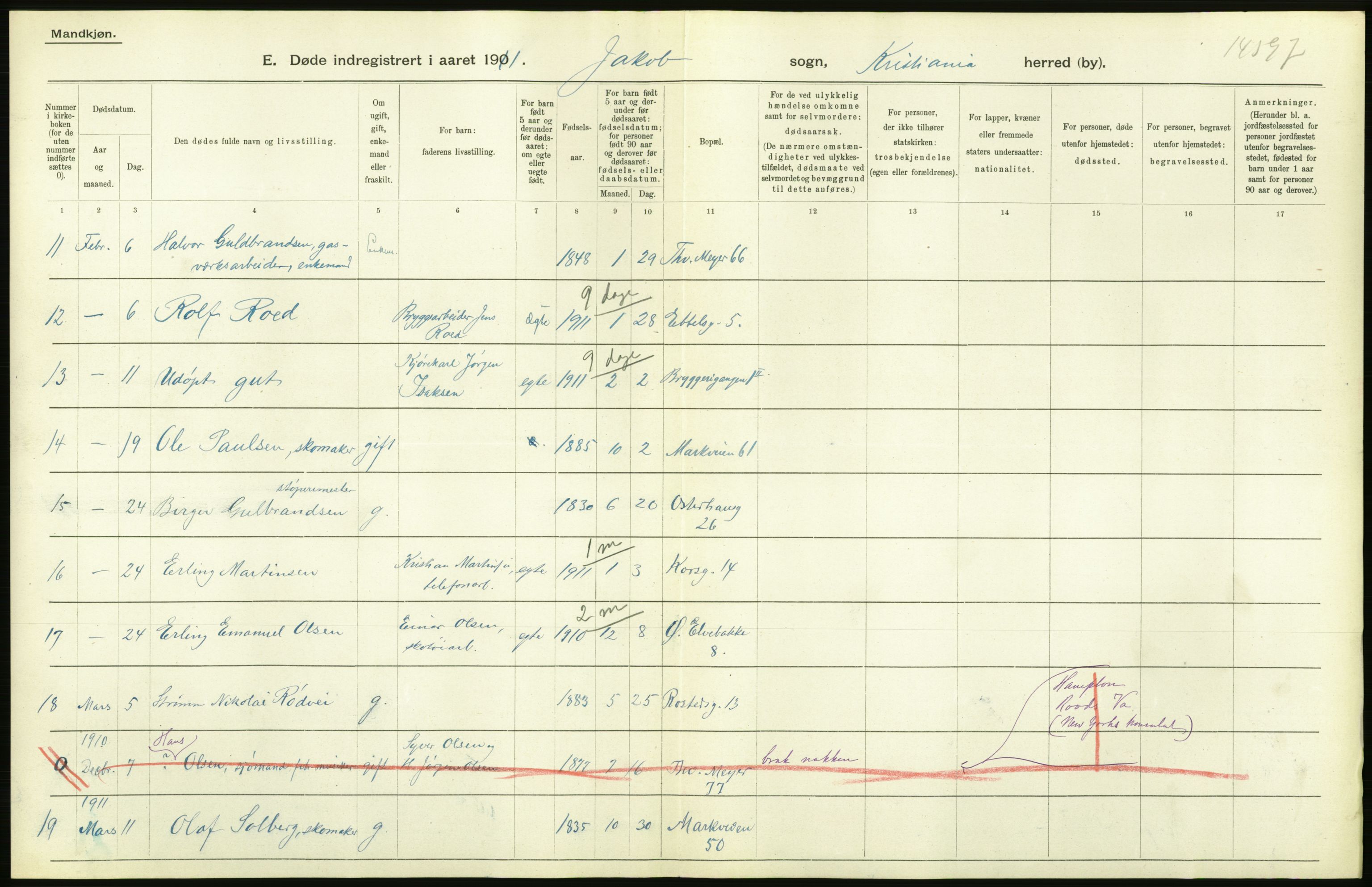 Statistisk sentralbyrå, Sosiodemografiske emner, Befolkning, AV/RA-S-2228/D/Df/Dfb/Dfba/L0009: Kristiania: Døde menn, 1911, s. 236