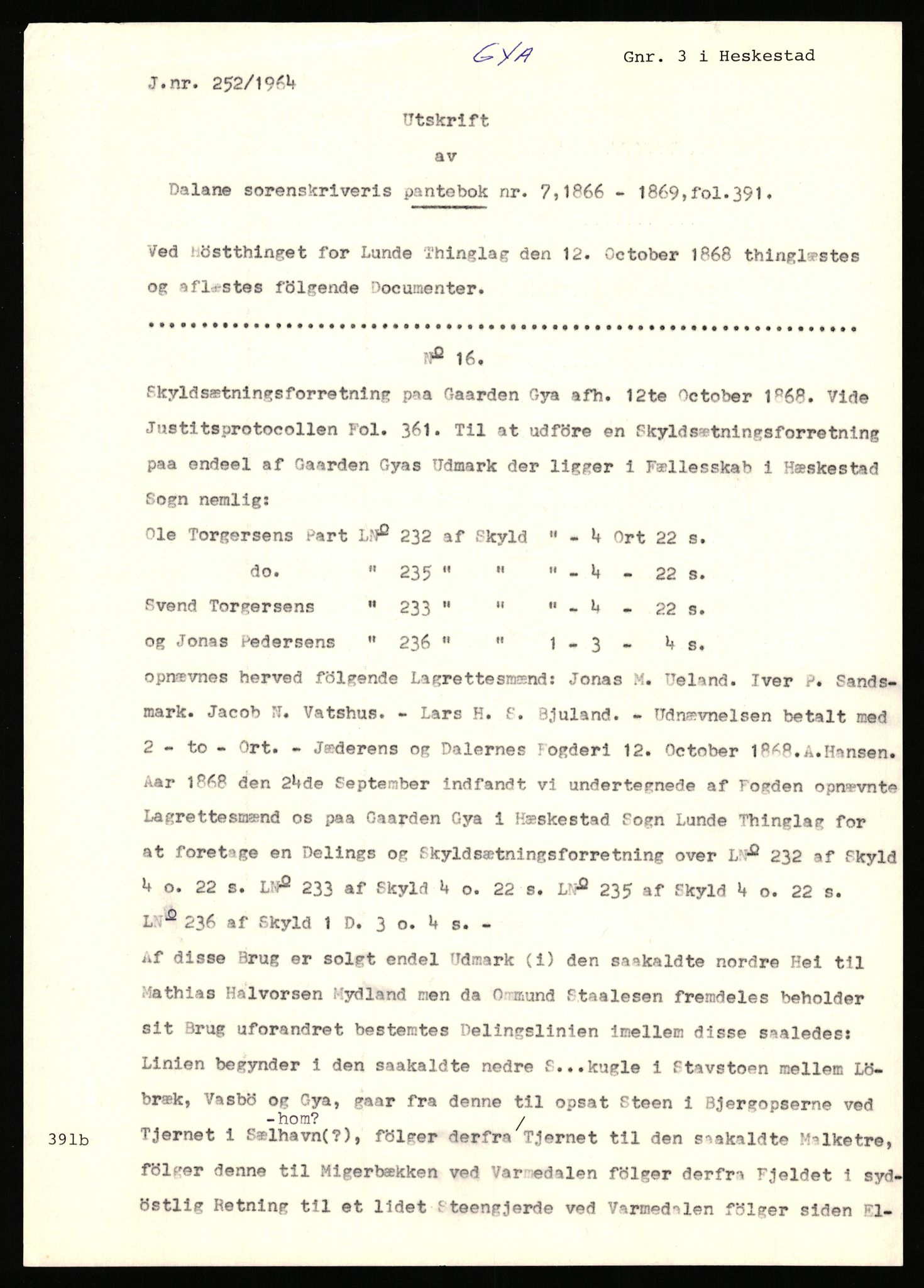 Statsarkivet i Stavanger, AV/SAST-A-101971/03/Y/Yj/L0028: Avskrifter sortert etter gårdsnavn: Gudla - Haga i Håland, 1750-1930, s. 289