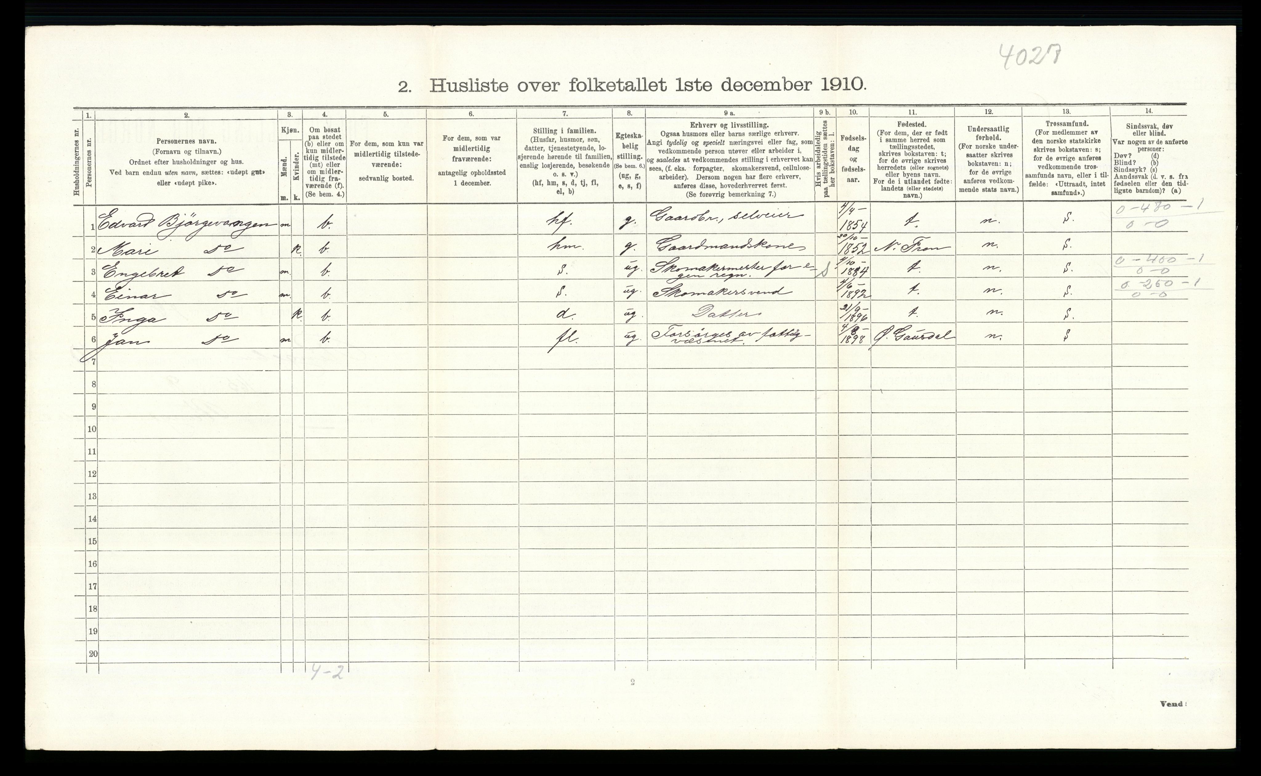 RA, Folketelling 1910 for 0520 Ringebu herred, 1910, s. 1503