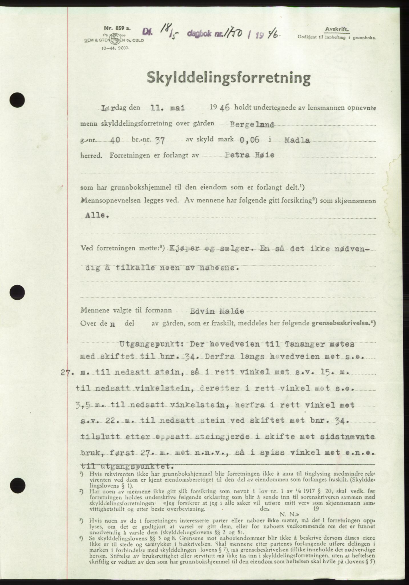 Jæren sorenskriveri, SAST/A-100310/03/G/Gba/L0090: Pantebok, 1946-1946, Dagboknr: 1750/1946