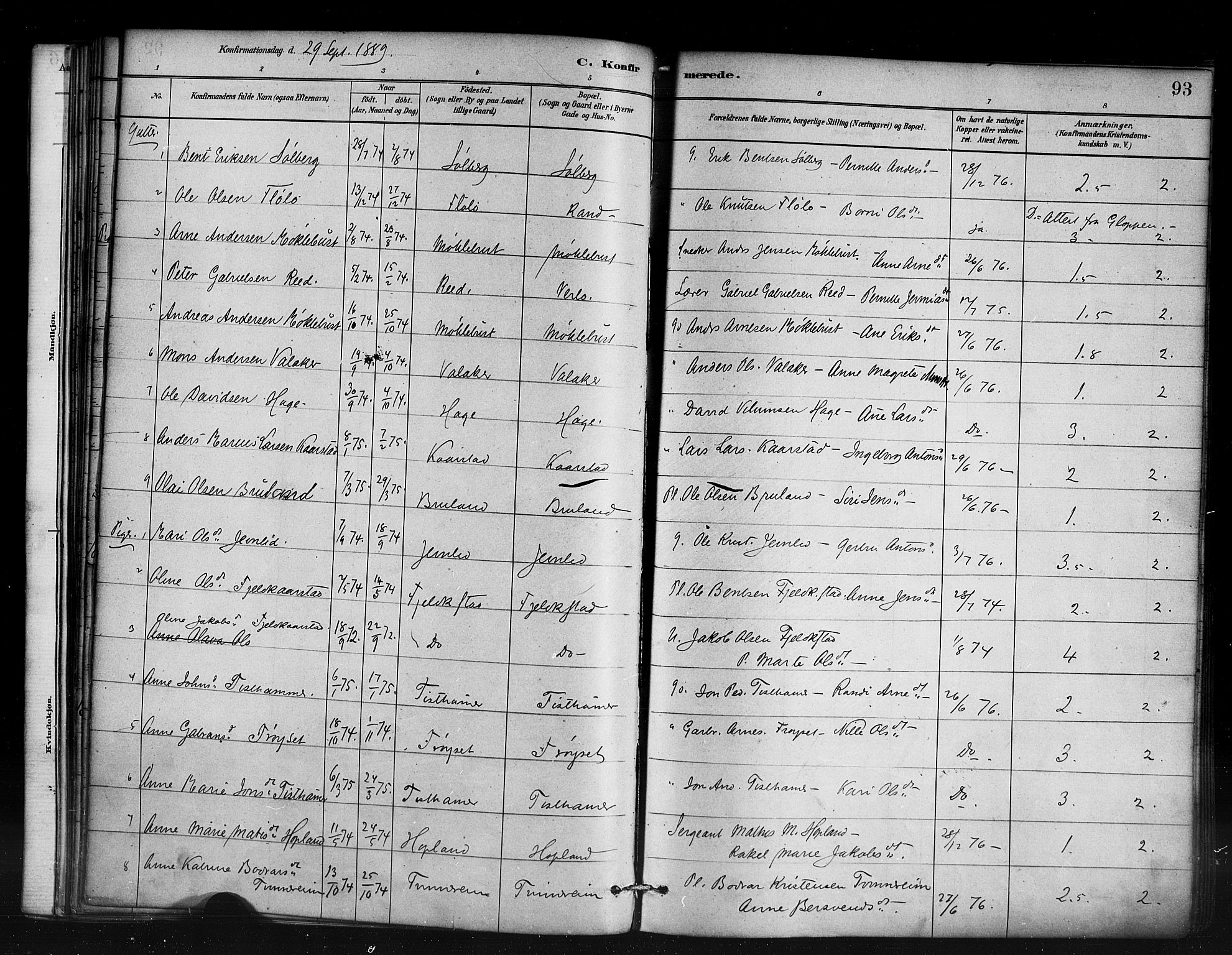 Innvik sokneprestembete, AV/SAB-A-80501: Ministerialbok nr. D 1, 1879-1900, s. 93