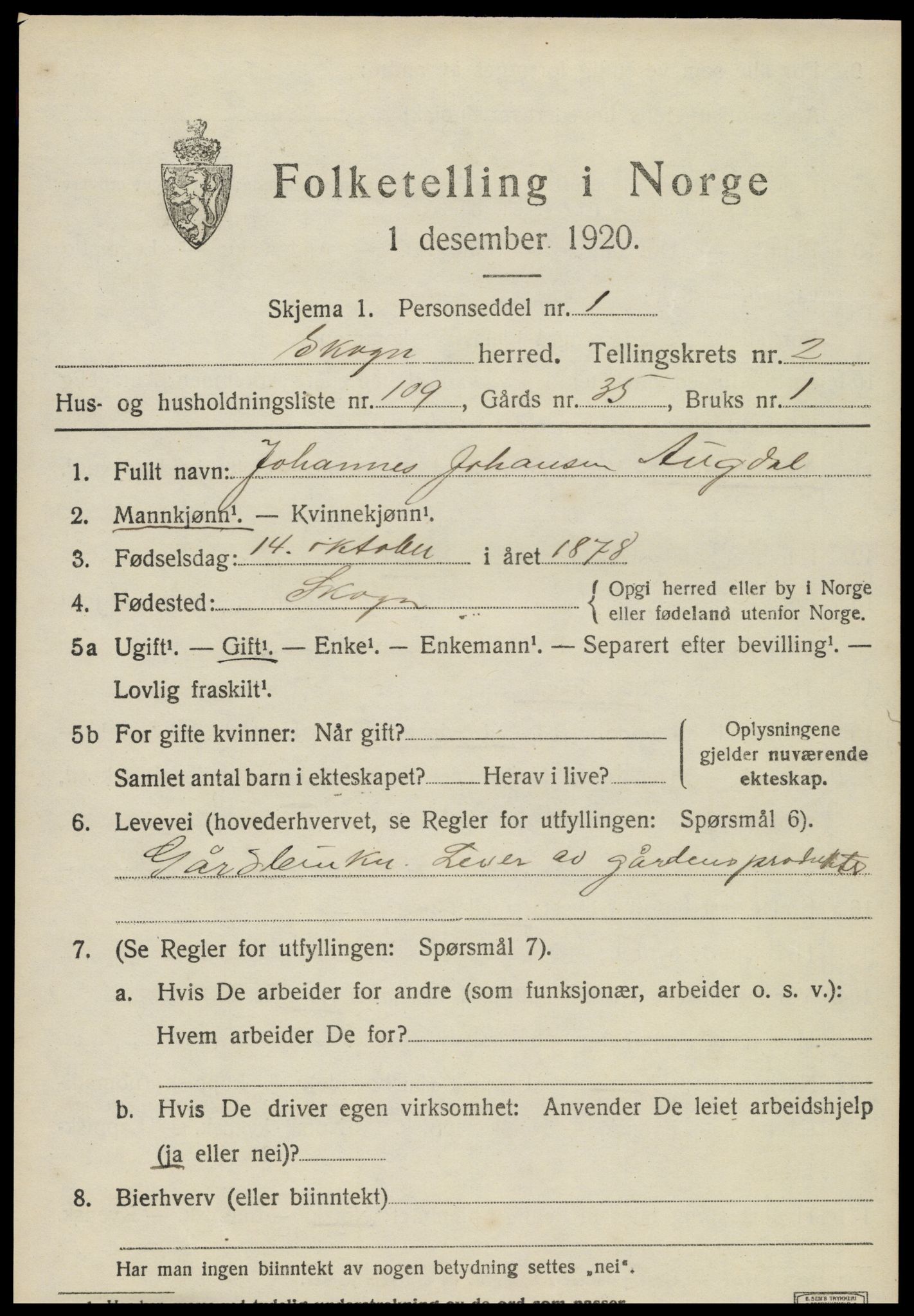 SAT, Folketelling 1920 for 1719 Skogn herred, 1920, s. 4309