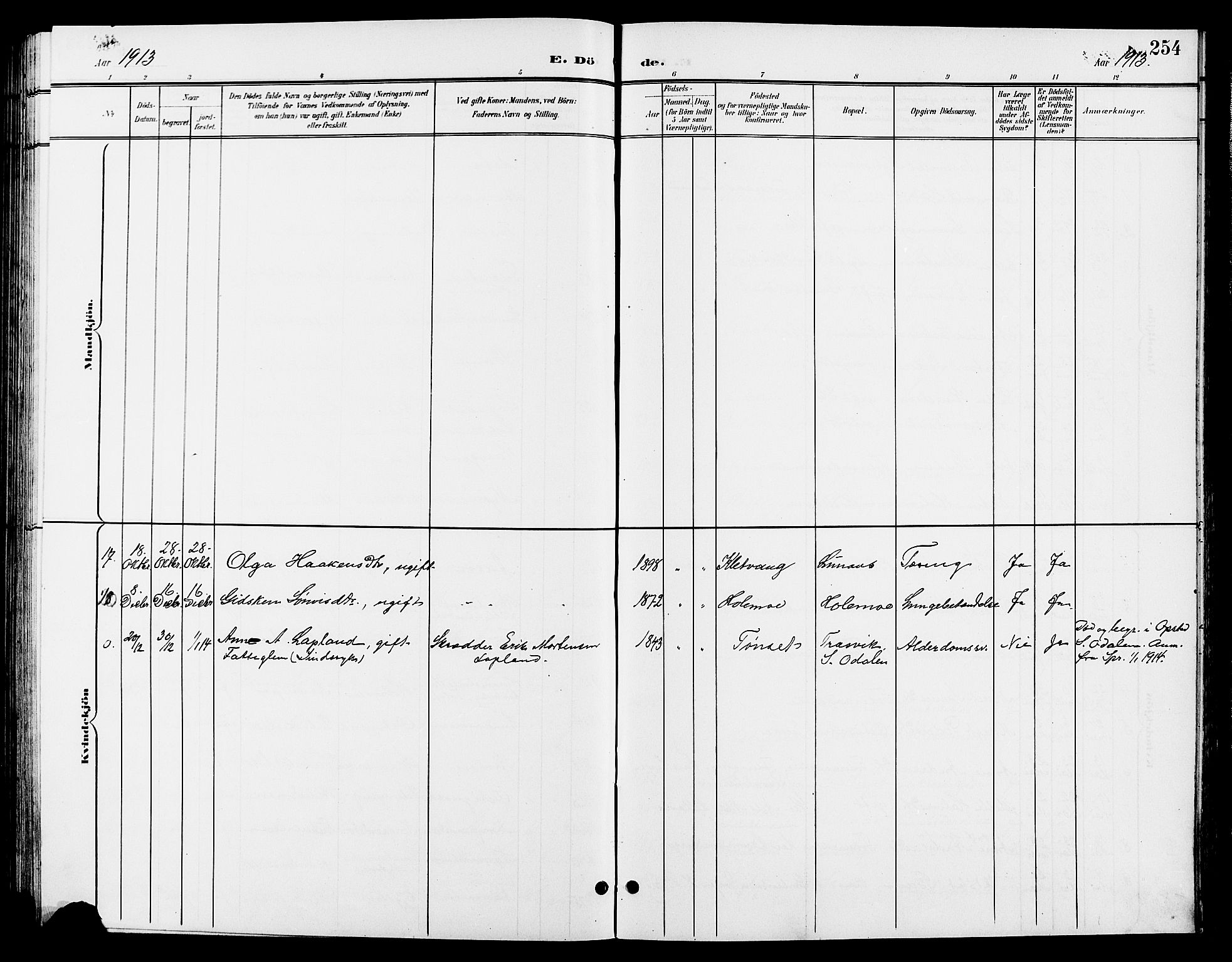 Tynset prestekontor, SAH/PREST-058/H/Ha/Hab/L0009: Klokkerbok nr. 9, 1900-1914, s. 254