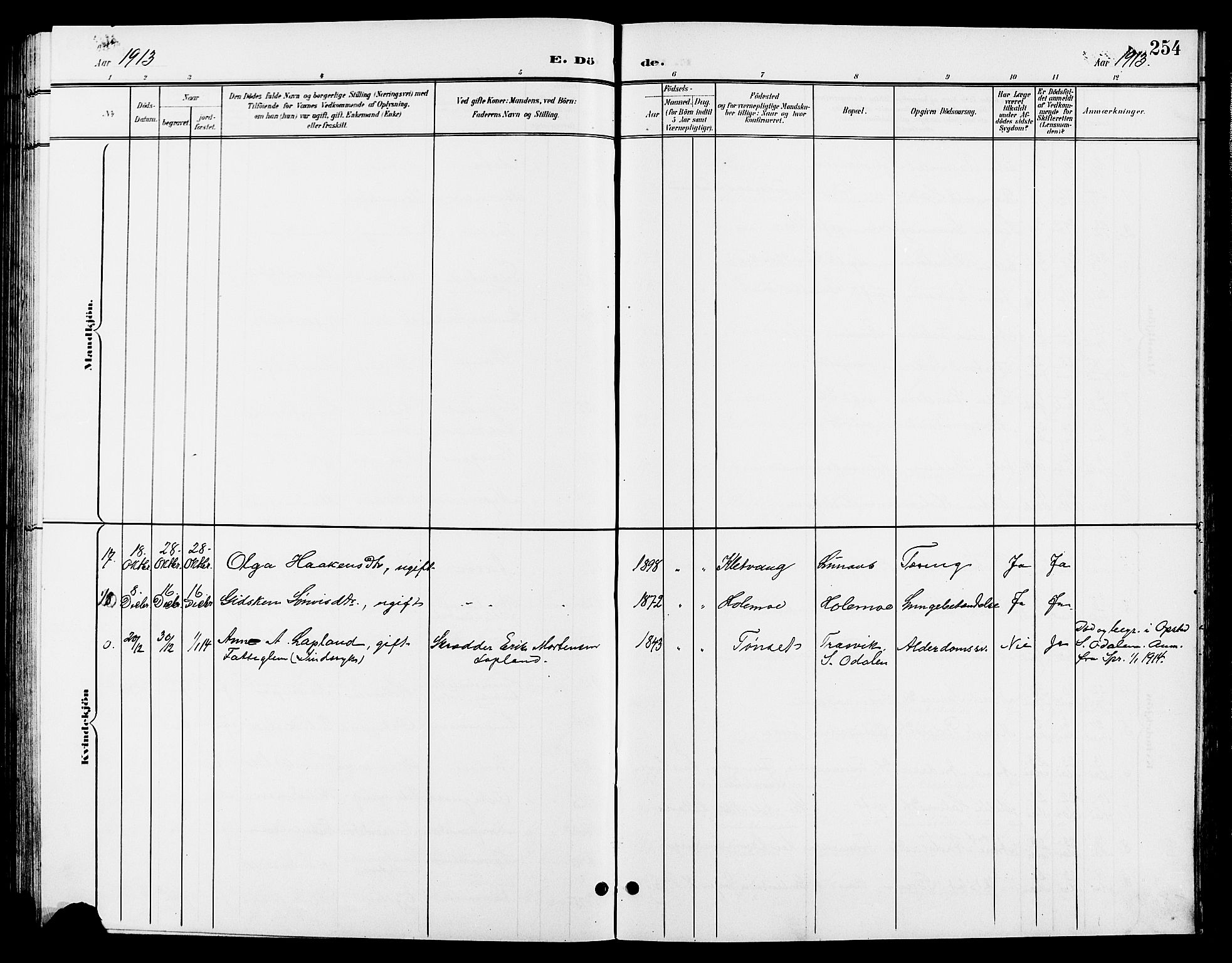 Tynset prestekontor, AV/SAH-PREST-058/H/Ha/Hab/L0009: Klokkerbok nr. 9, 1900-1914, s. 254