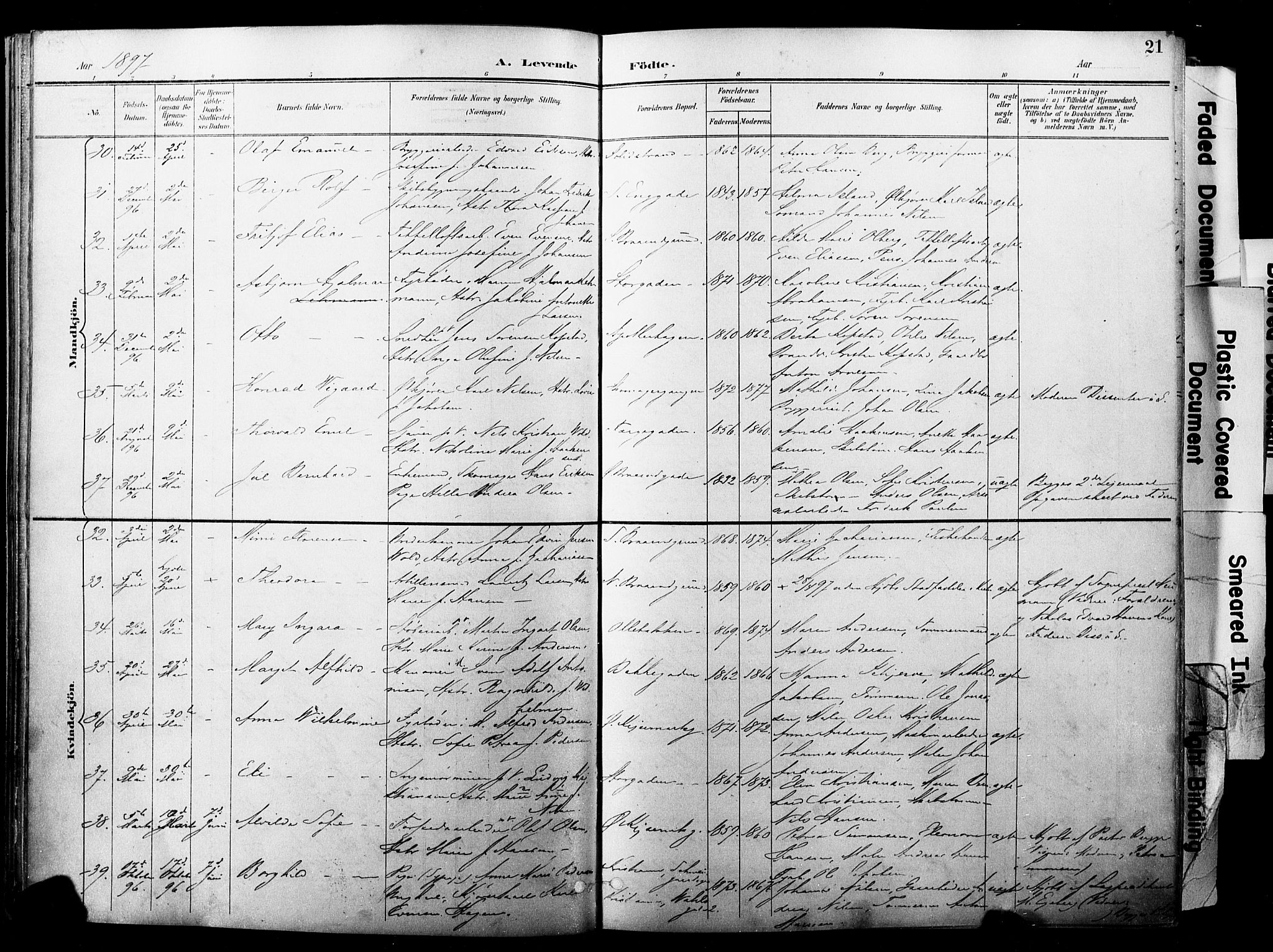 Horten kirkebøker, AV/SAKO-A-348/F/Fa/L0005: Ministerialbok nr. 5, 1896-1904, s. 21
