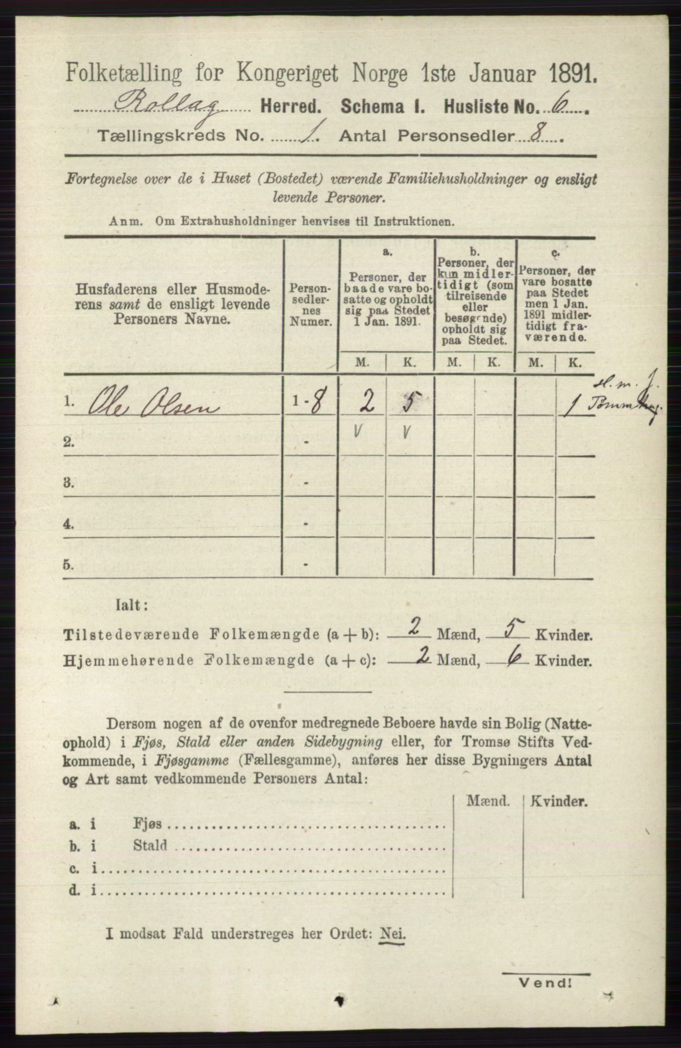 RA, Folketelling 1891 for 0632 Rollag herred, 1891, s. 22