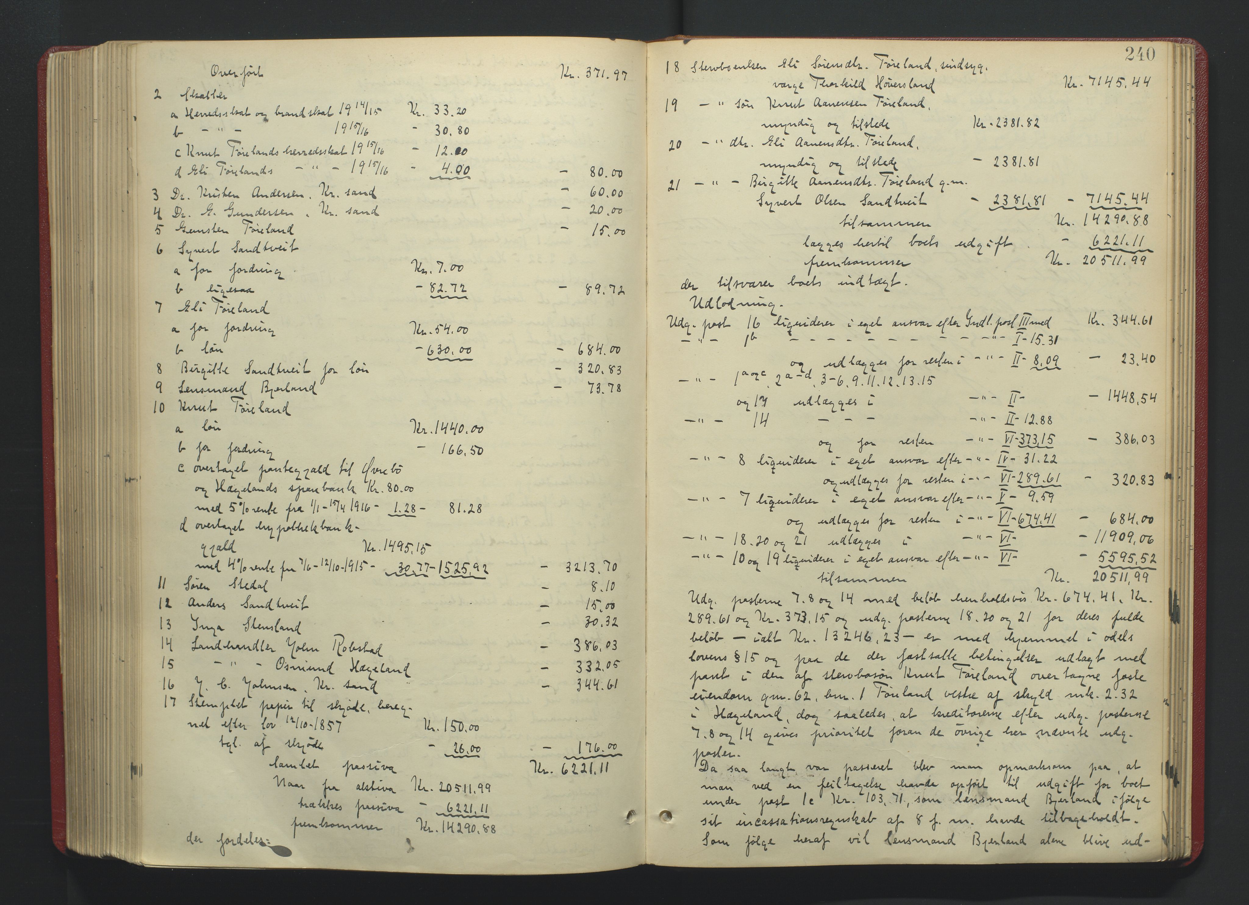 Torridal sorenskriveri, AV/SAK-1221-0012/H/Hc/L0036: Skifteutlodningsprotokoll med navneregister nr. 5, 1906-1918, s. 240