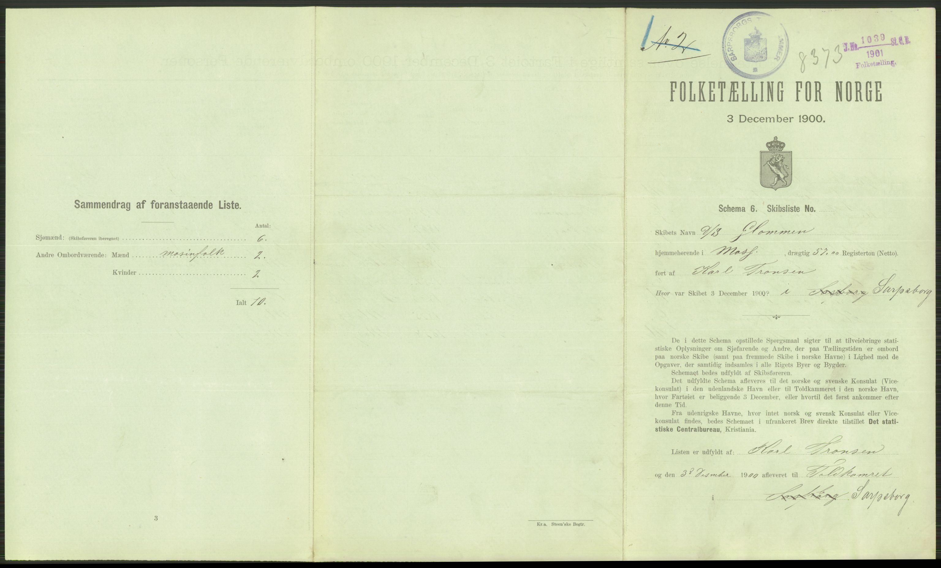 RA, Folketelling 1900 - skipslister med personlister for skip i norske havner, utenlandske havner og til havs, 1900, s. 33