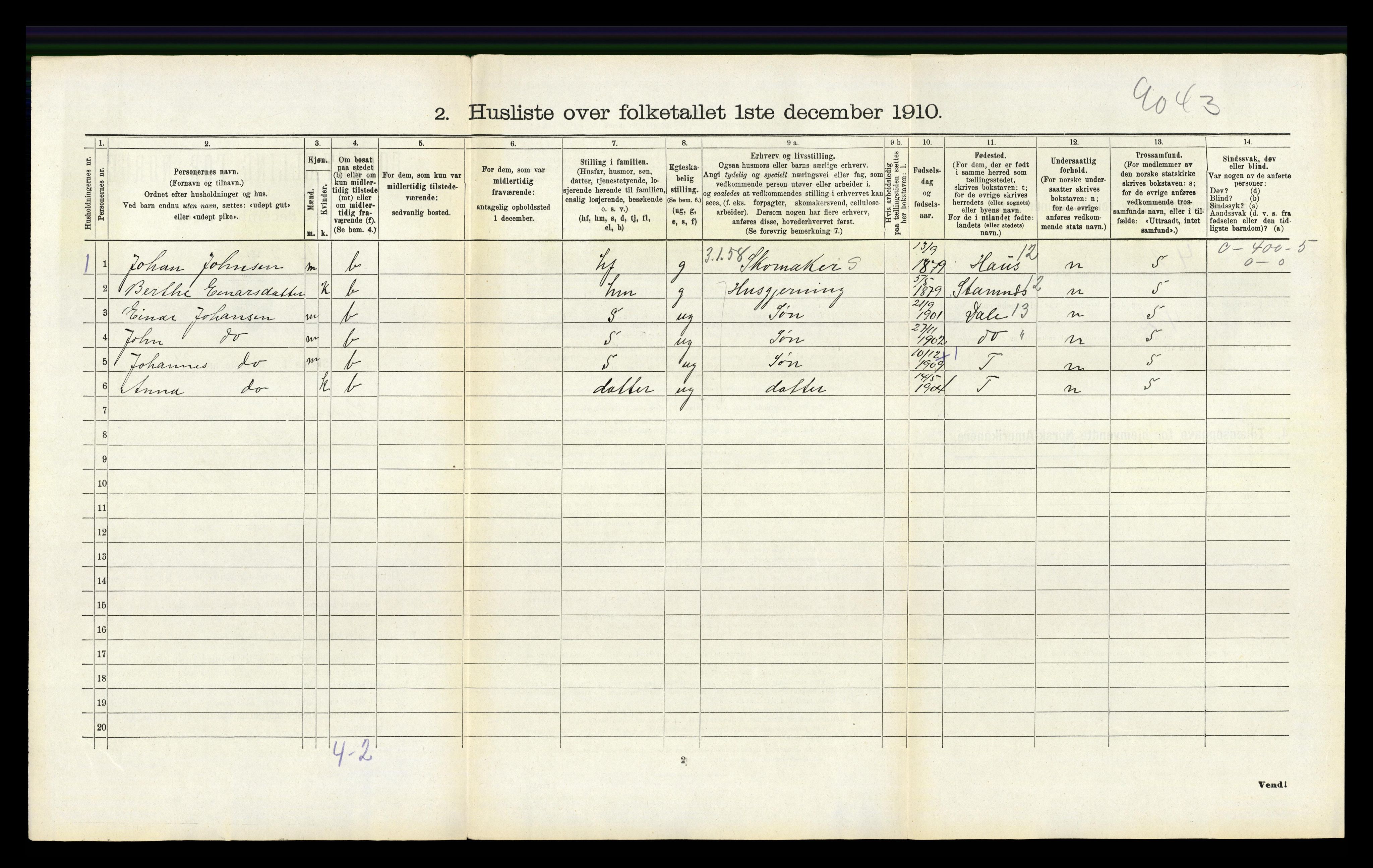 RA, Folketelling 1910 for 1254 Hamre herred, 1910, s. 279