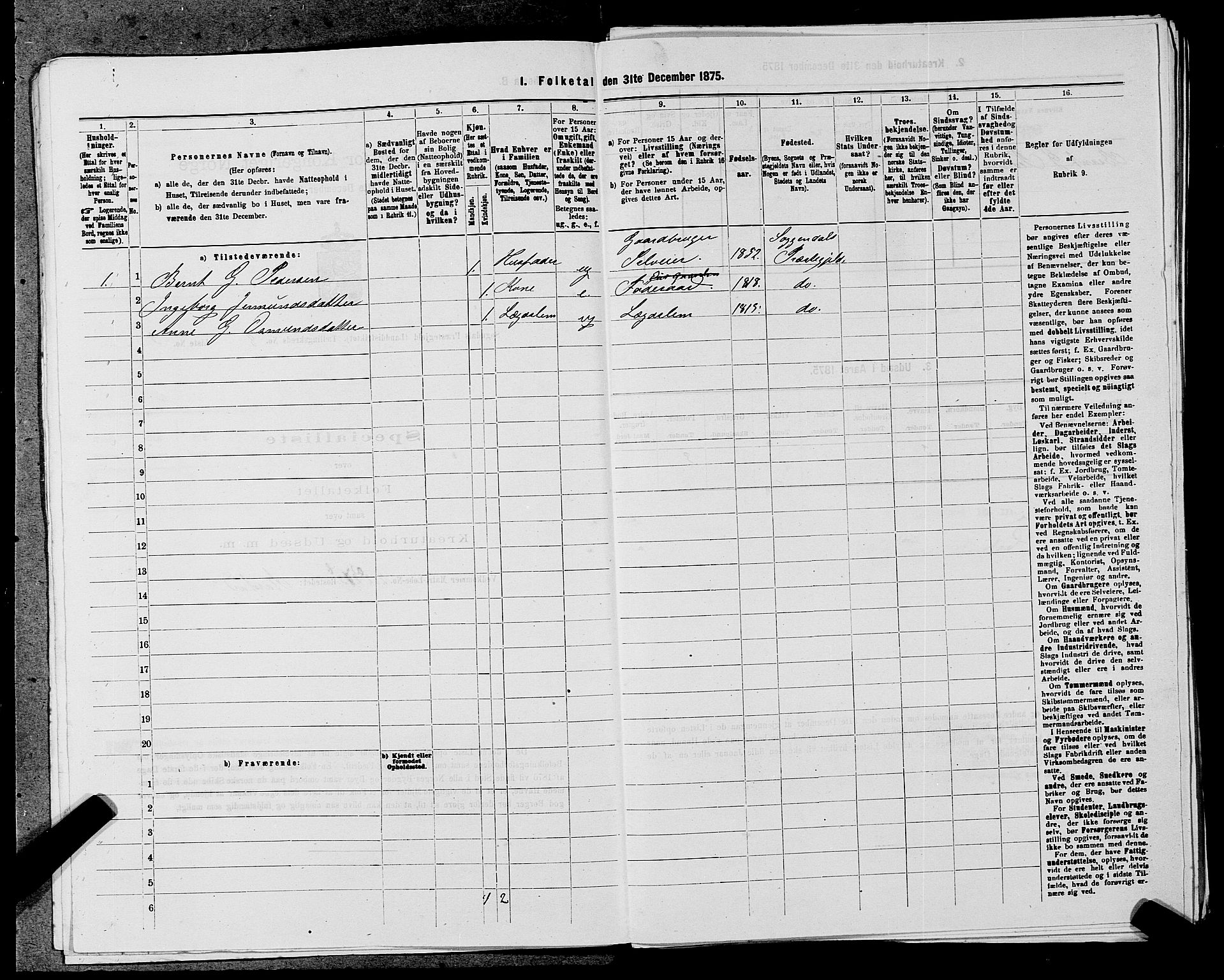 SAST, Folketelling 1875 for 1111L Sokndal prestegjeld, Sokndal landsokn, 1875, s. 723