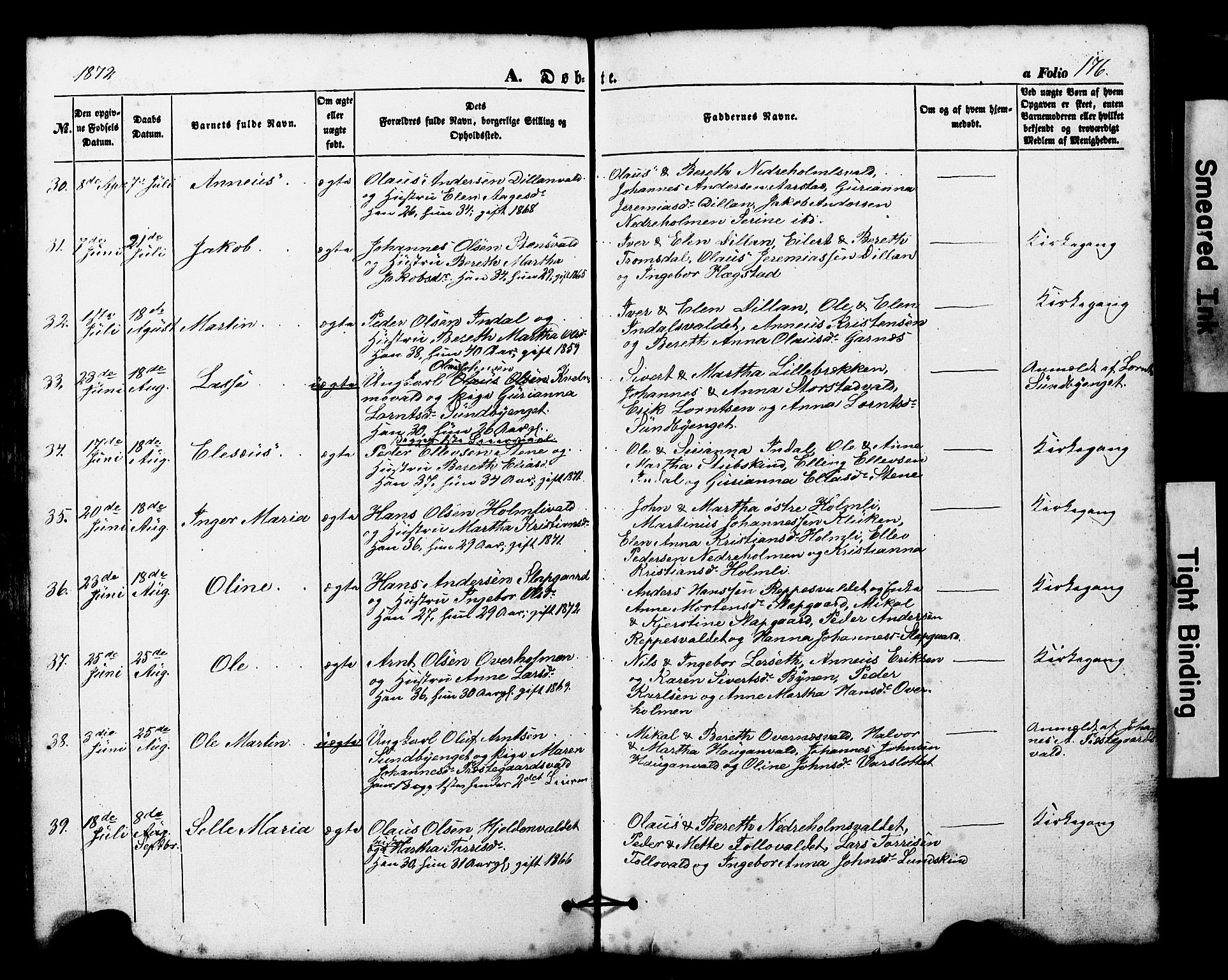 Ministerialprotokoller, klokkerbøker og fødselsregistre - Nord-Trøndelag, SAT/A-1458/724/L0268: Klokkerbok nr. 724C04, 1846-1878, s. 176
