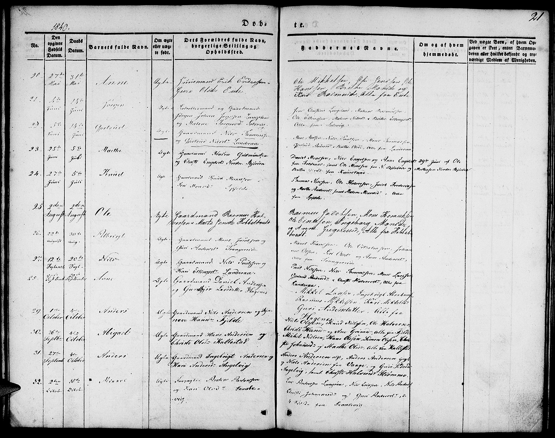Fjell sokneprestembete, SAB/A-75301/H/Haa: Ministerialbok nr. A 1, 1835-1850, s. 21