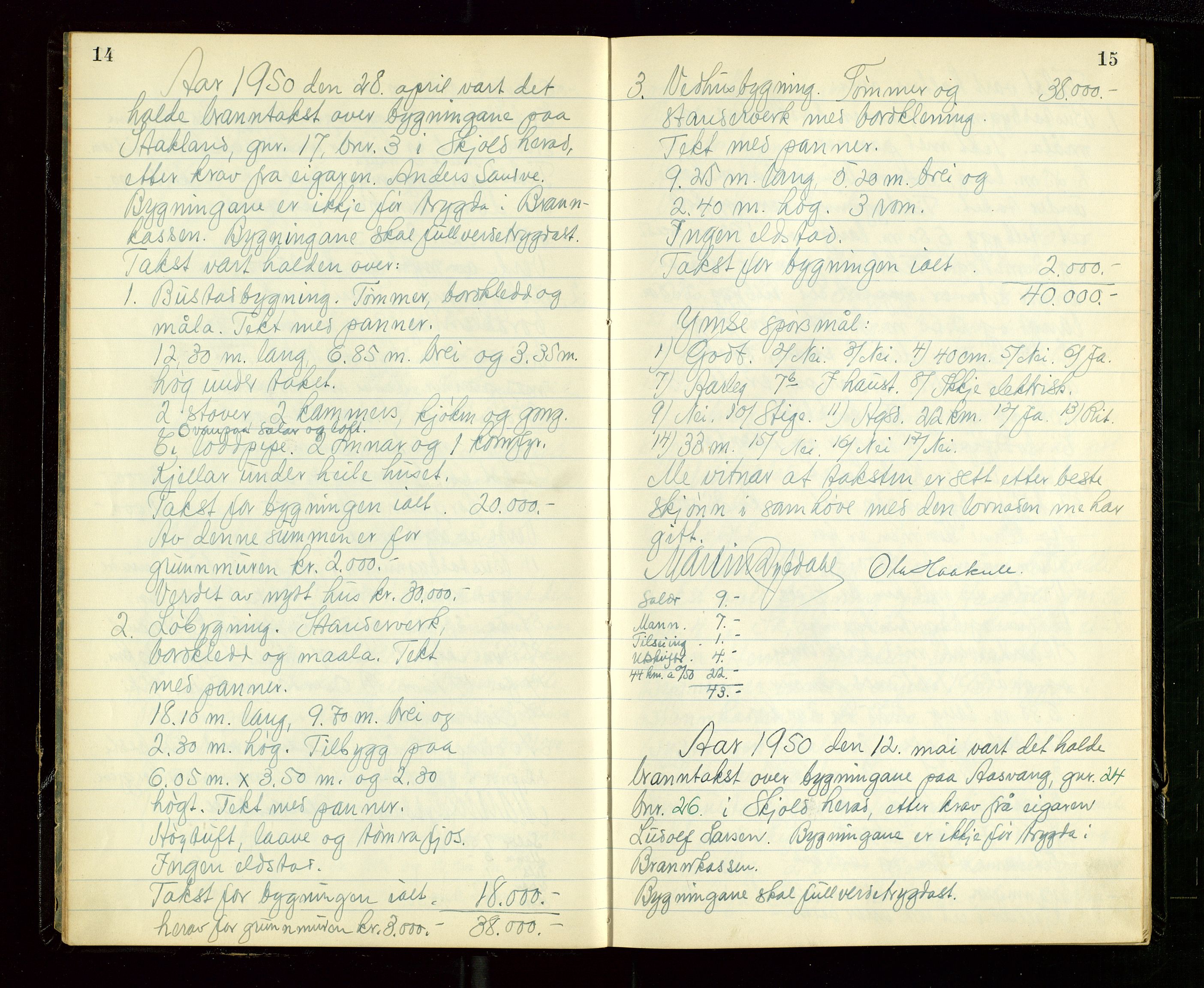 Skjold lensmannskontor, AV/SAST-A-100182/Goa/L0003: "Branntakstprotokoll for Skjold lensmannsdistrikt", 1949-1953, s. 14-15