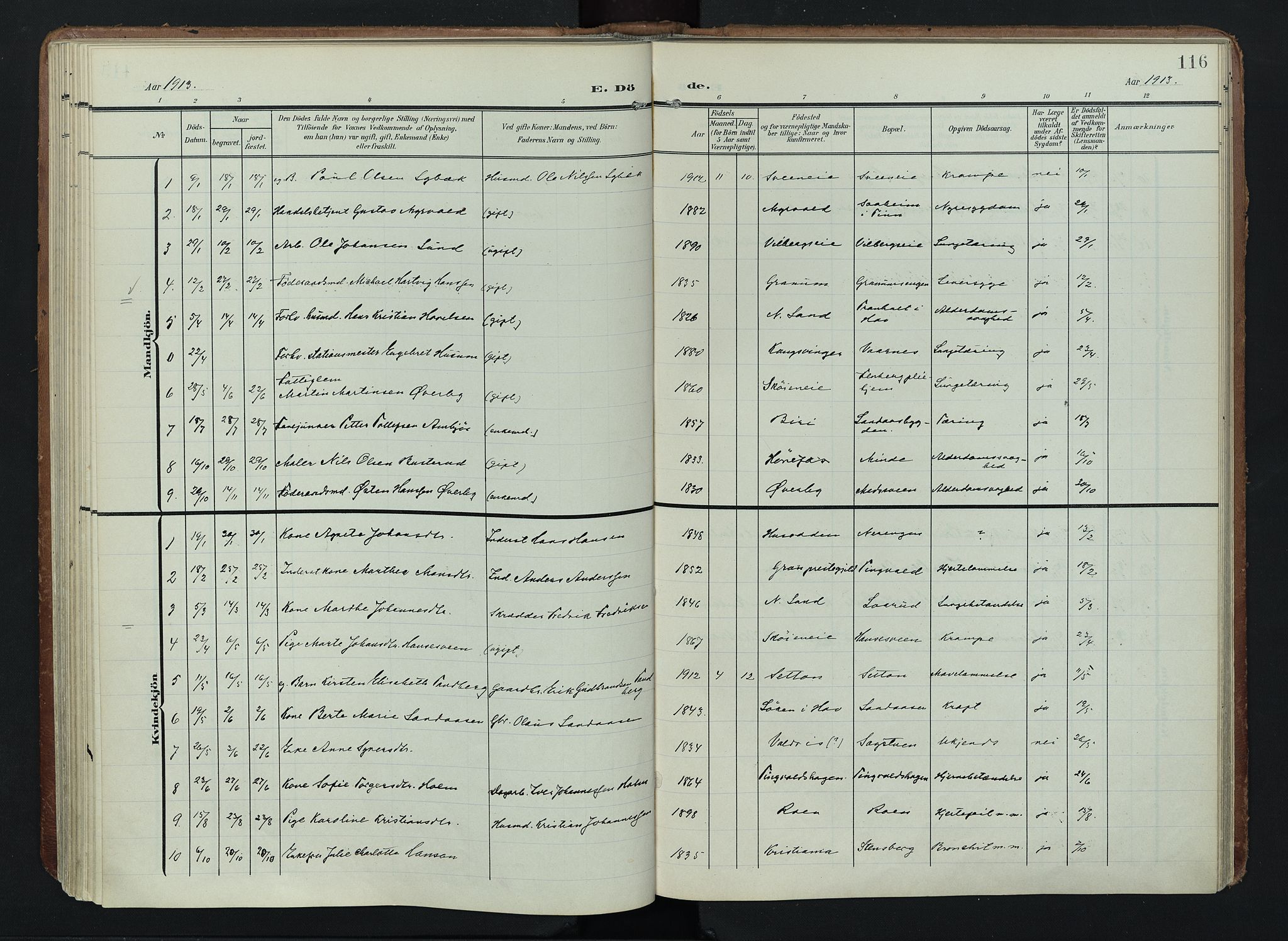 Søndre Land prestekontor, AV/SAH-PREST-122/K/L0005: Ministerialbok nr. 5, 1905-1914, s. 116