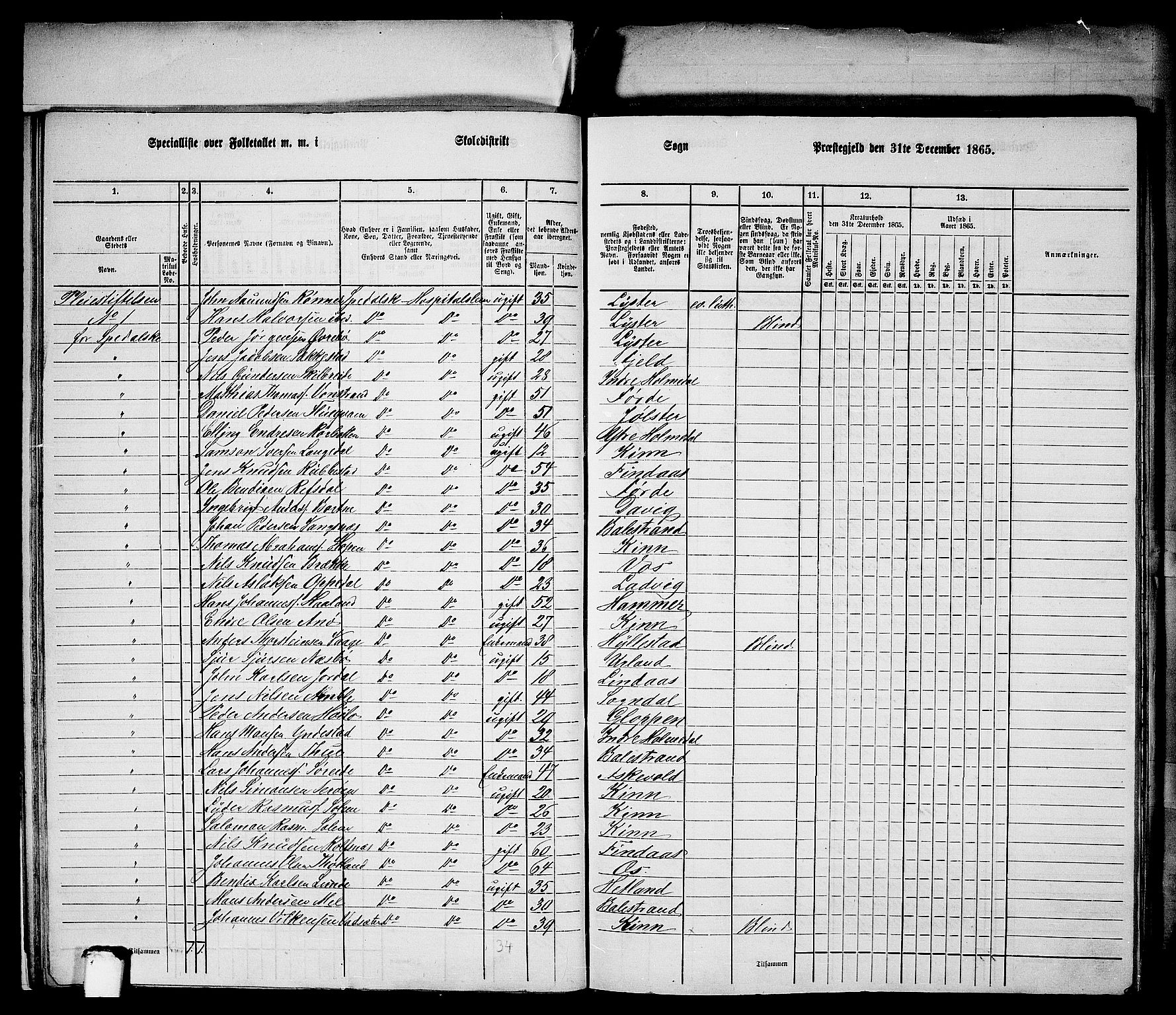 RA, Folketelling 1865 for 1281L Bergen Landdistrikt, Domkirkens landsokn og Korskirkens landsokn, 1865, s. 20