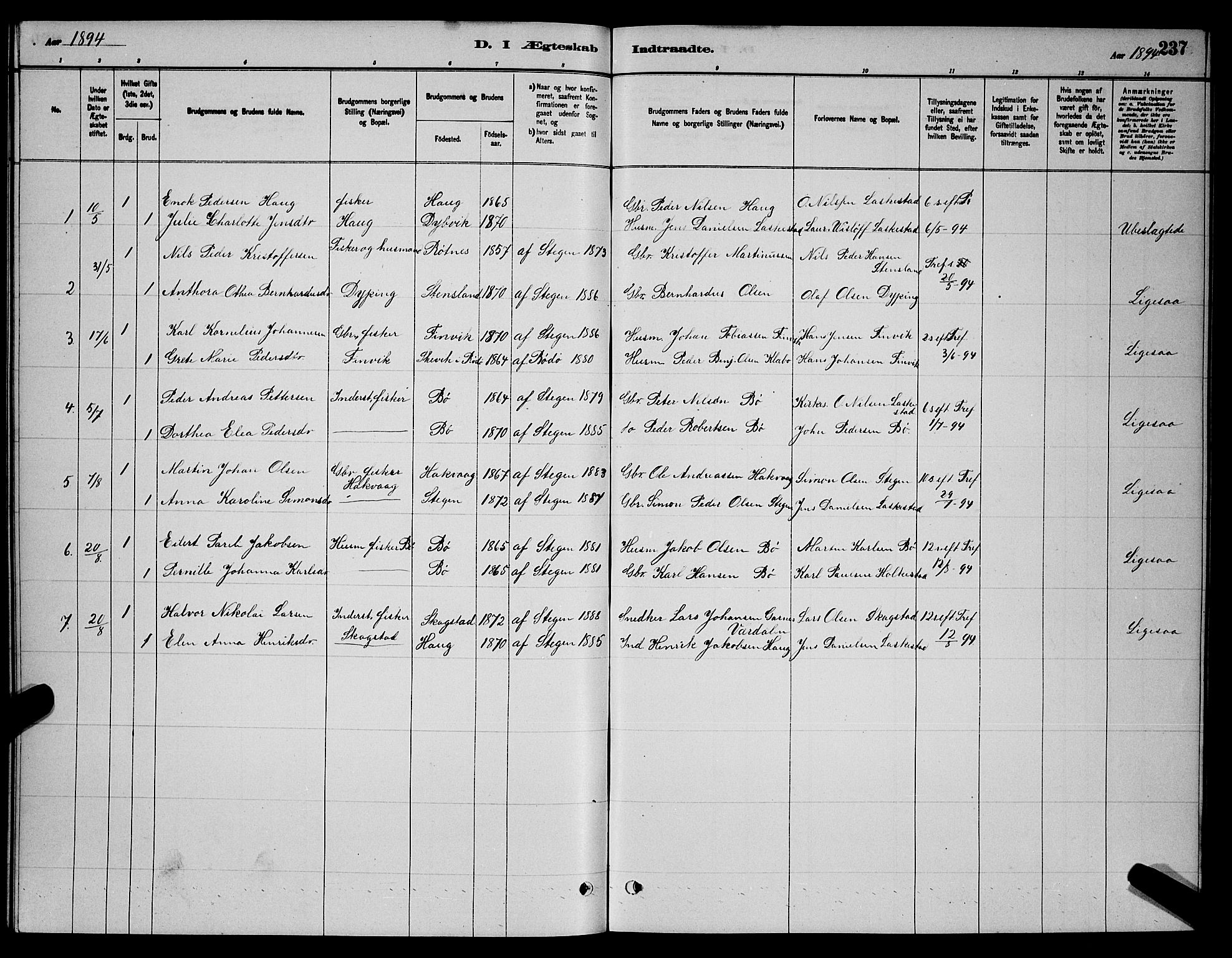 Ministerialprotokoller, klokkerbøker og fødselsregistre - Nordland, SAT/A-1459/855/L0816: Klokkerbok nr. 855C05, 1879-1894, s. 237