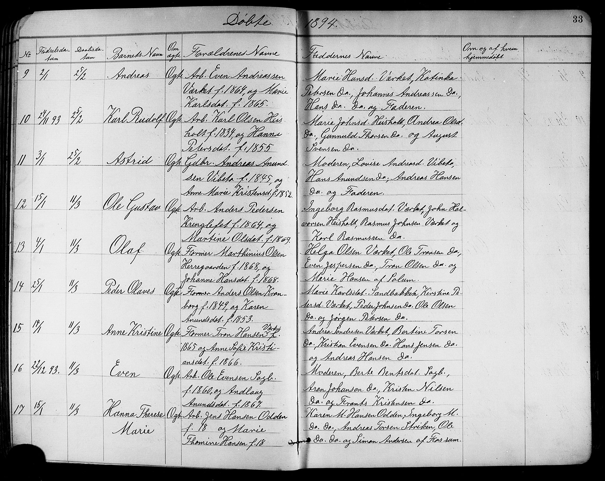 Holla kirkebøker, AV/SAKO-A-272/G/Ga/L0005: Klokkerbok nr. I 5, 1891-1917, s. 33