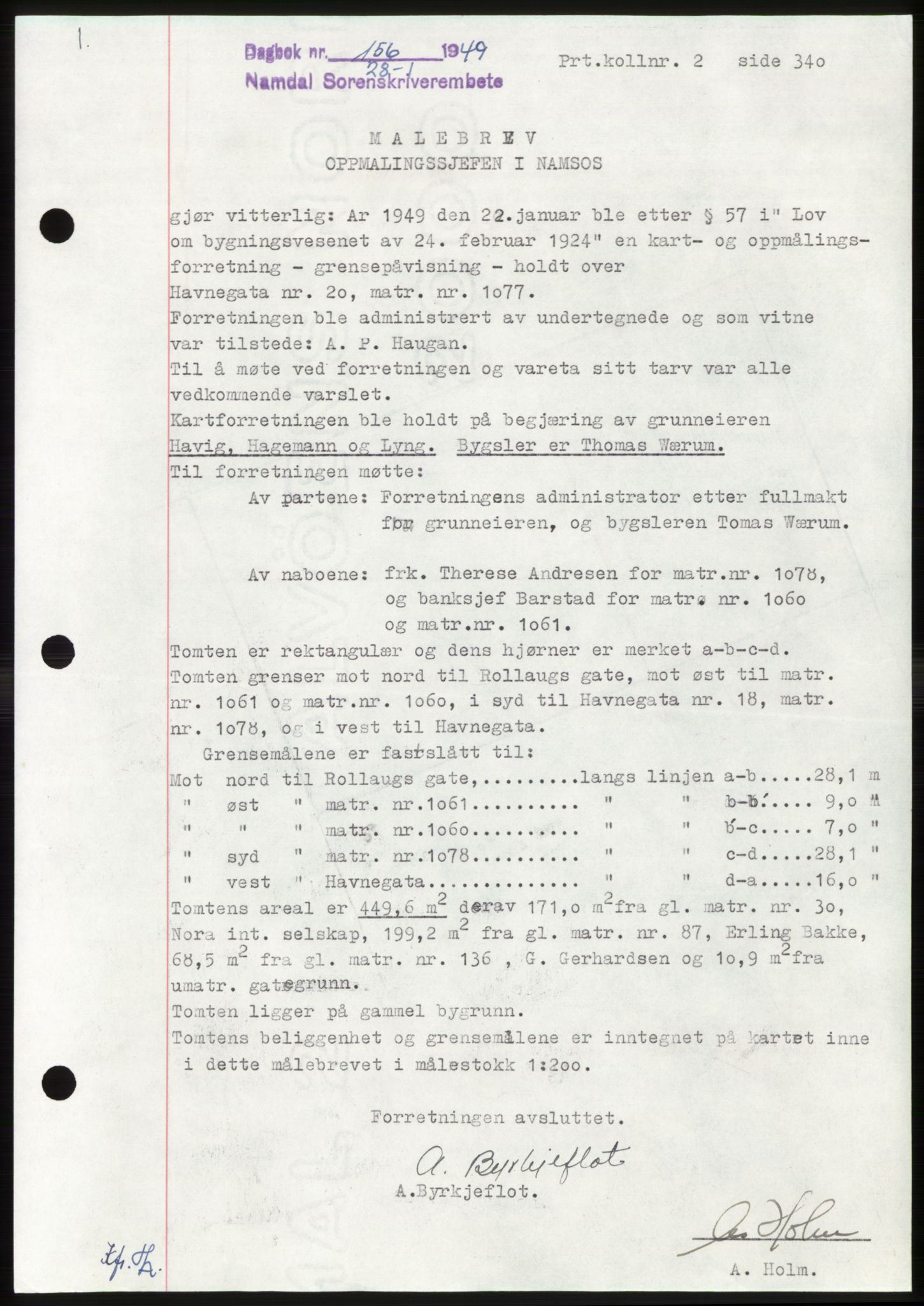 Namdal sorenskriveri, SAT/A-4133/1/2/2C: Pantebok nr. -, 1949-1949, Dagboknr: 156/1949