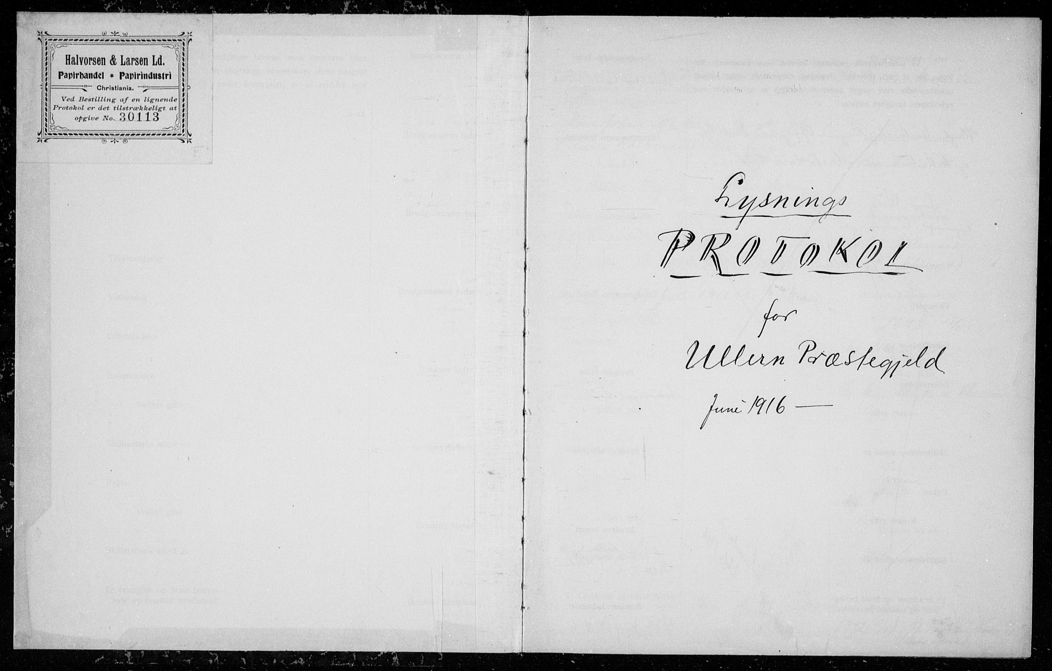 Ullern prestekontor Kirkebøker, AV/SAO-A-10740/H/L0002: Lysningsprotokoll nr. 2, 1916-1917