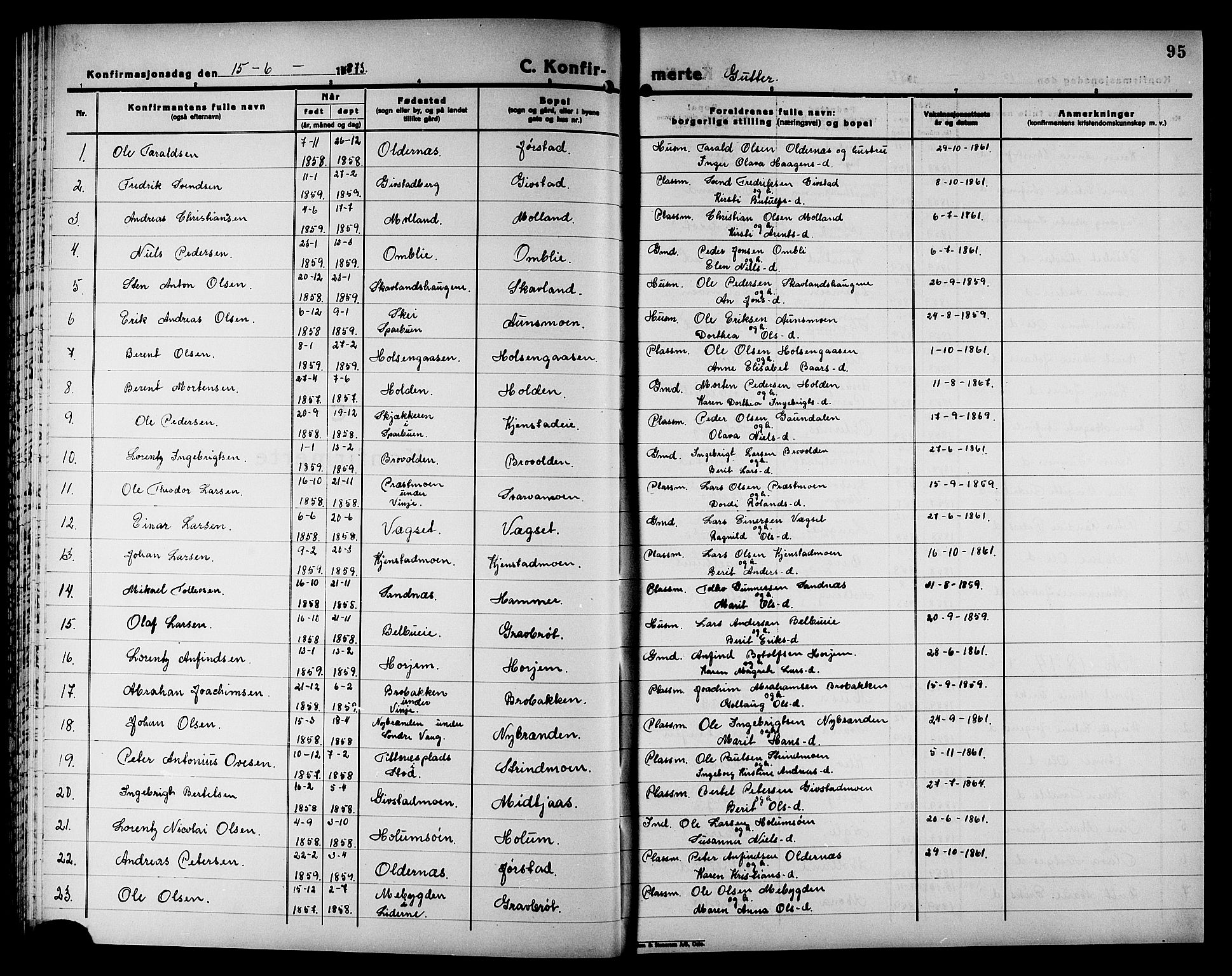 Ministerialprotokoller, klokkerbøker og fødselsregistre - Nord-Trøndelag, AV/SAT-A-1458/749/L0486: Ministerialbok nr. 749D02, 1873-1887, s. 95