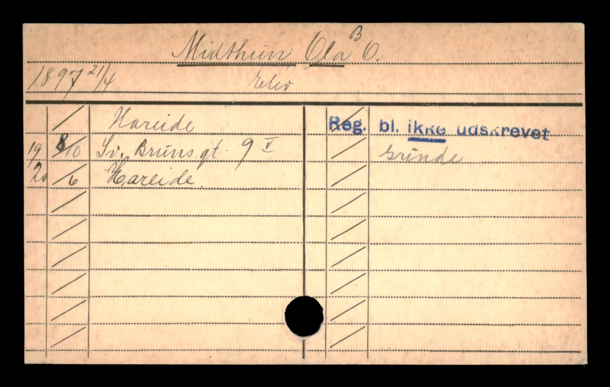 Oslo folkeregister, Registerkort, SAO/A-11715/D/Da/L0063: Menn: Midthun Ola - Mudler Frans, 1906-1919