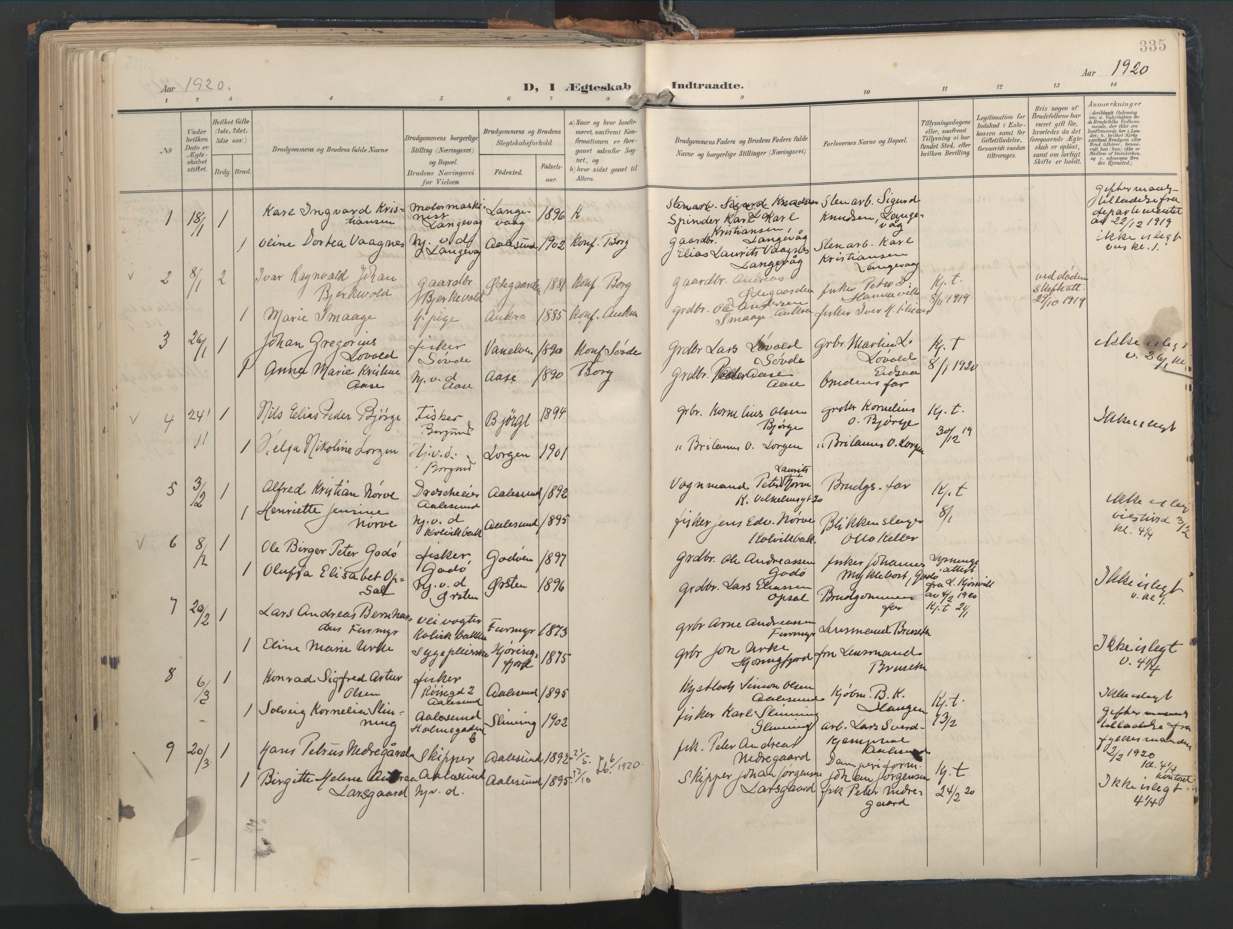 Ministerialprotokoller, klokkerbøker og fødselsregistre - Møre og Romsdal, AV/SAT-A-1454/528/L0411: Ministerialbok nr. 528A20, 1907-1920, s. 335