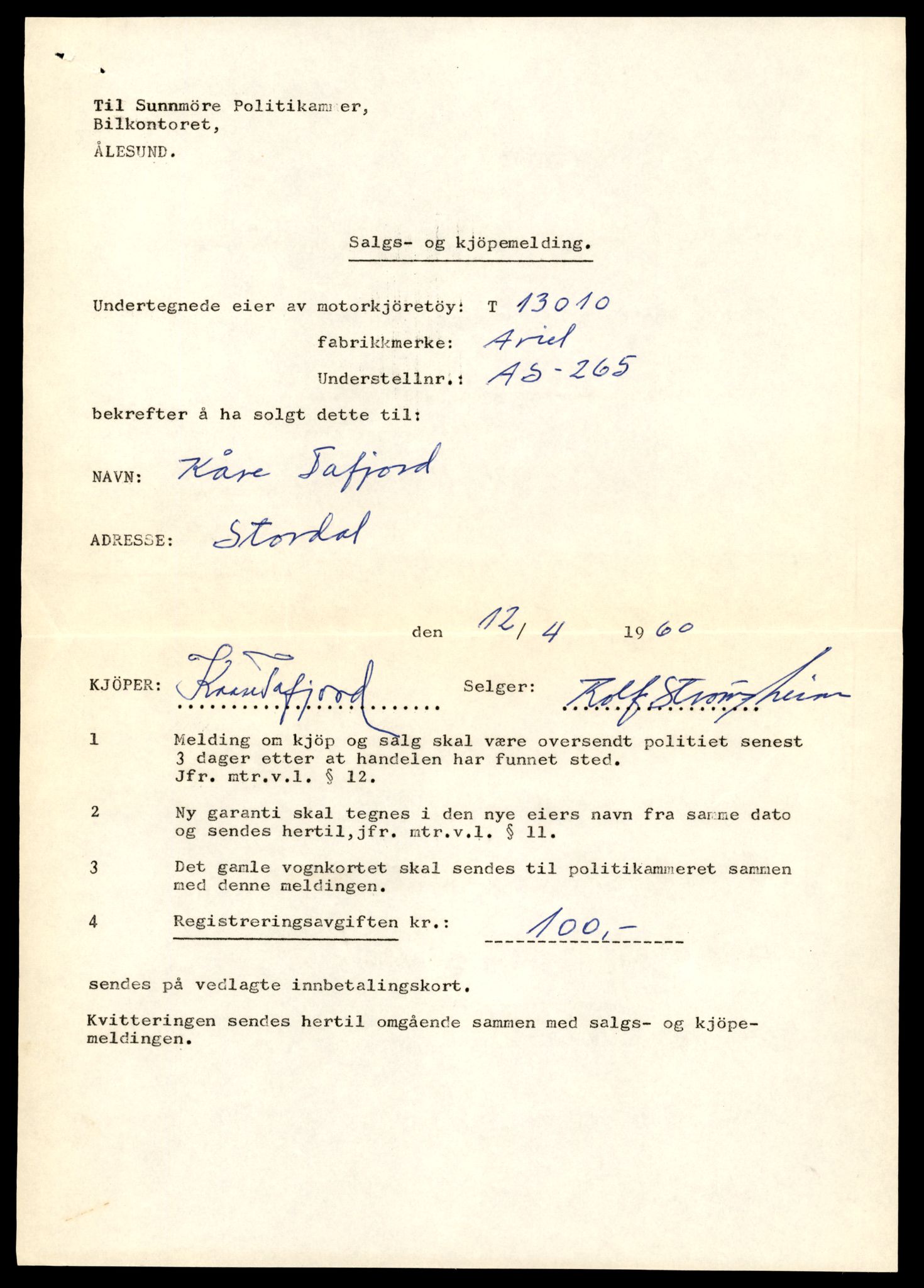 Møre og Romsdal vegkontor - Ålesund trafikkstasjon, SAT/A-4099/F/Fe/L0036: Registreringskort for kjøretøy T 12831 - T 13030, 1927-1998, s. 2745