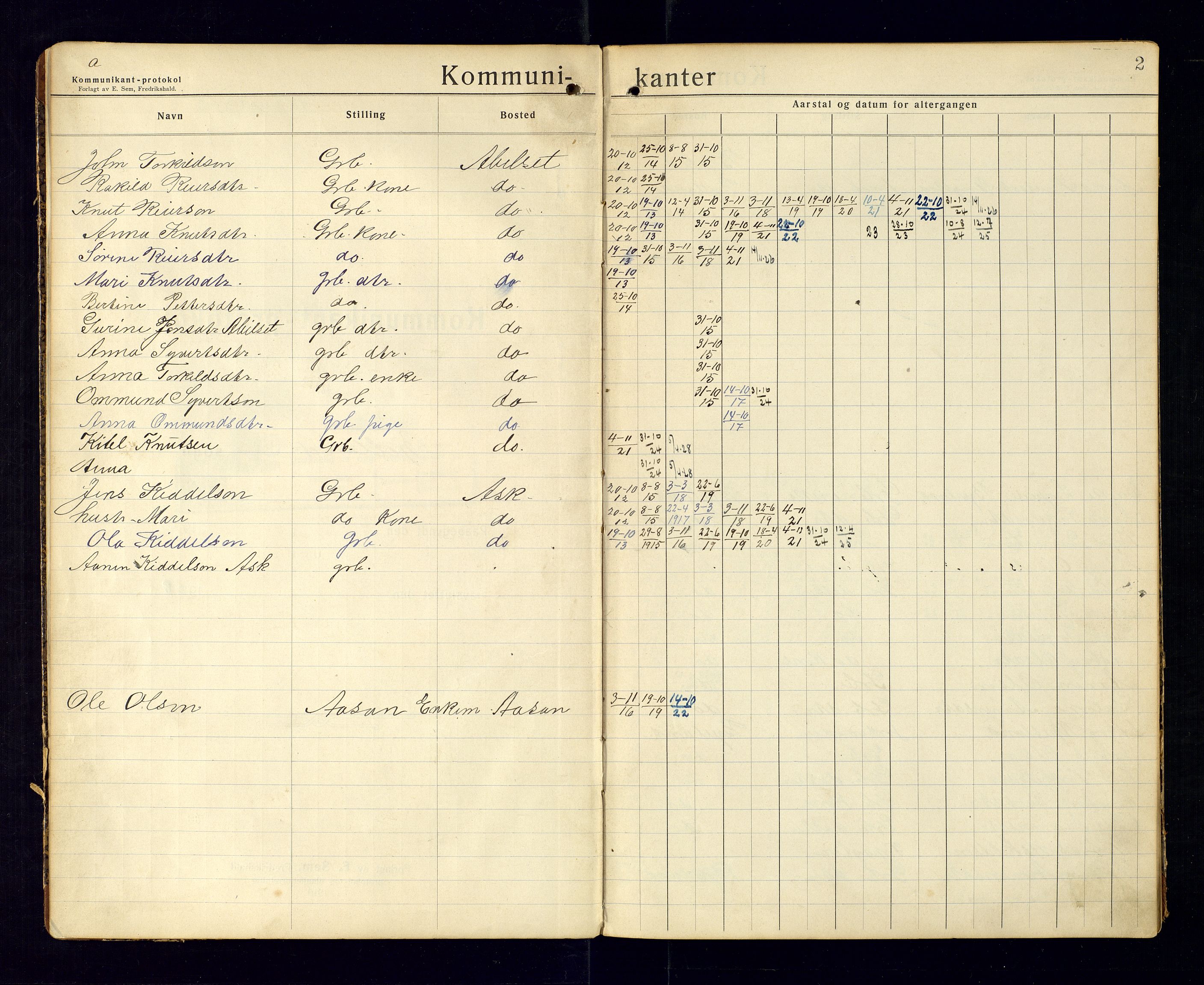 Bjelland sokneprestkontor, SAK/1111-0005/F/Fc/Fca/L0002: Kommunikantprotokoll nr. C-3, 1912-1958, s. 2