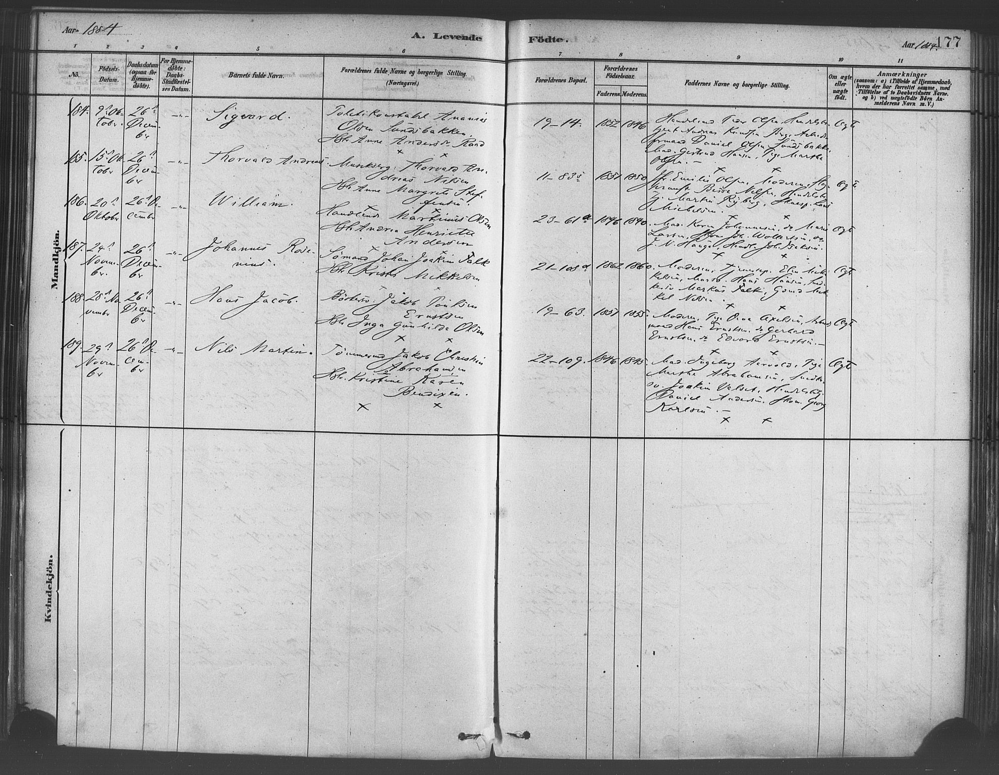Korskirken sokneprestembete, SAB/A-76101/H/Haa/L0021: Ministerialbok nr. B 7, 1878-1889, s. 177