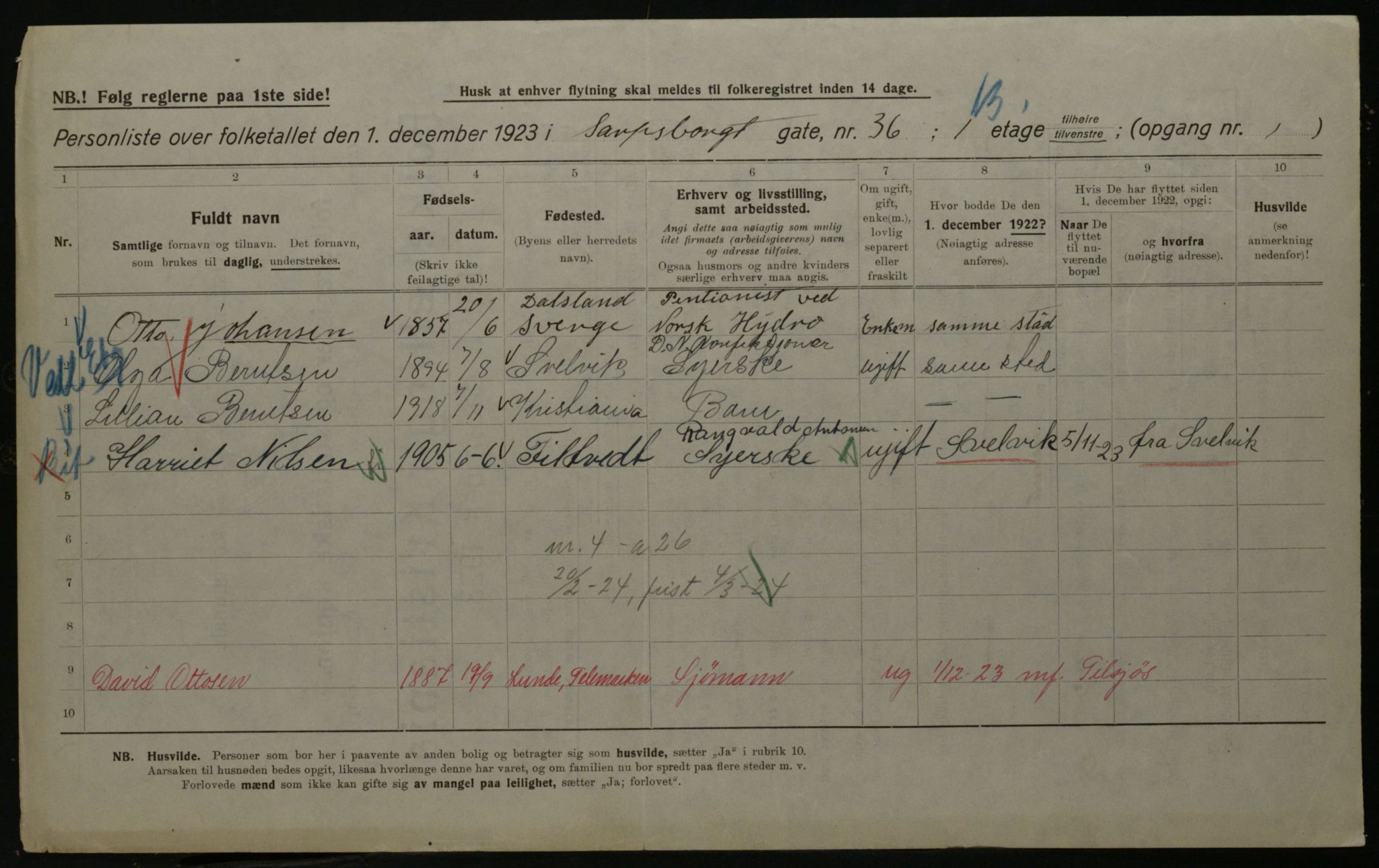 OBA, Kommunal folketelling 1.12.1923 for Kristiania, 1923, s. 98997