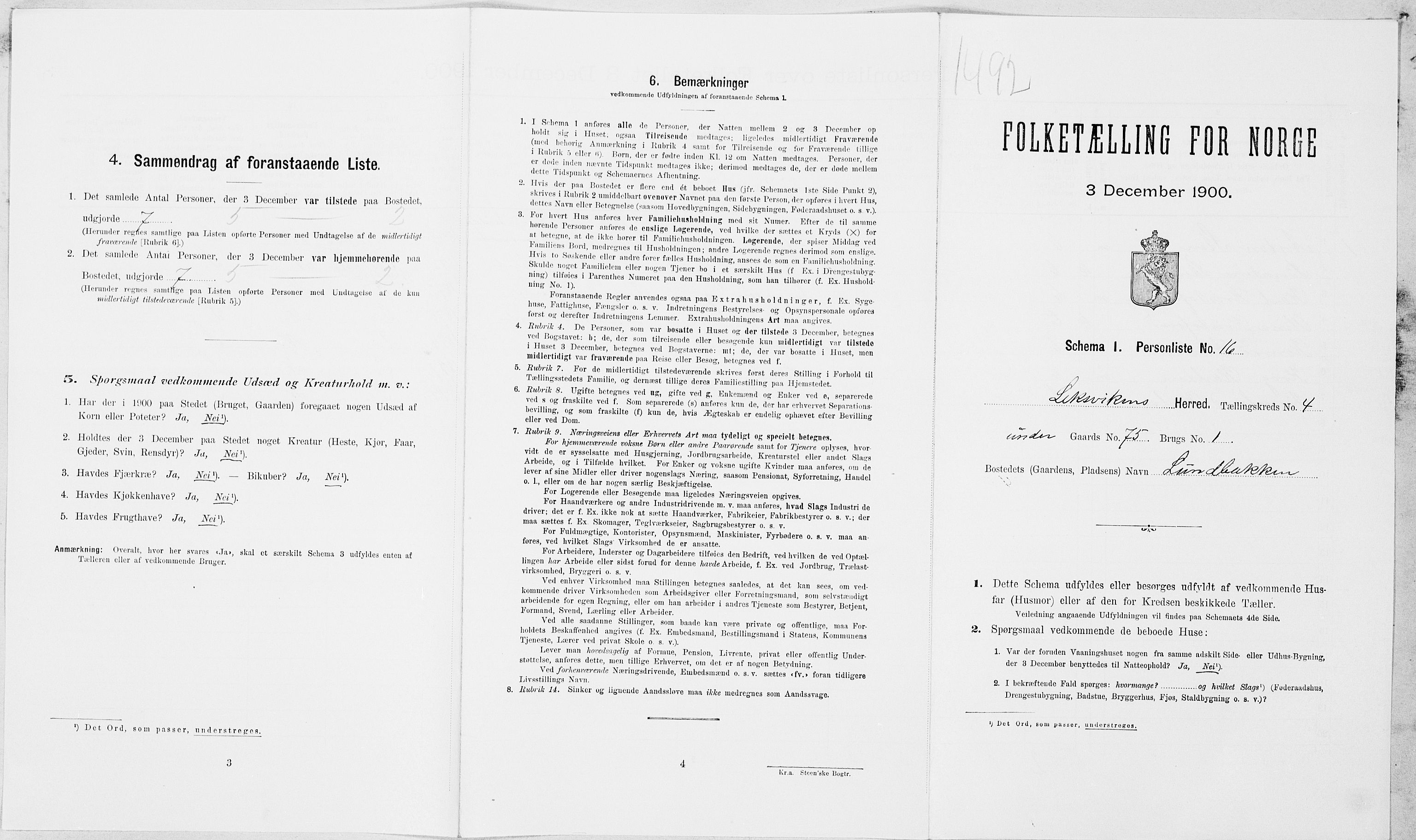 SAT, Folketelling 1900 for 1718 Leksvik herred, 1900, s. 496