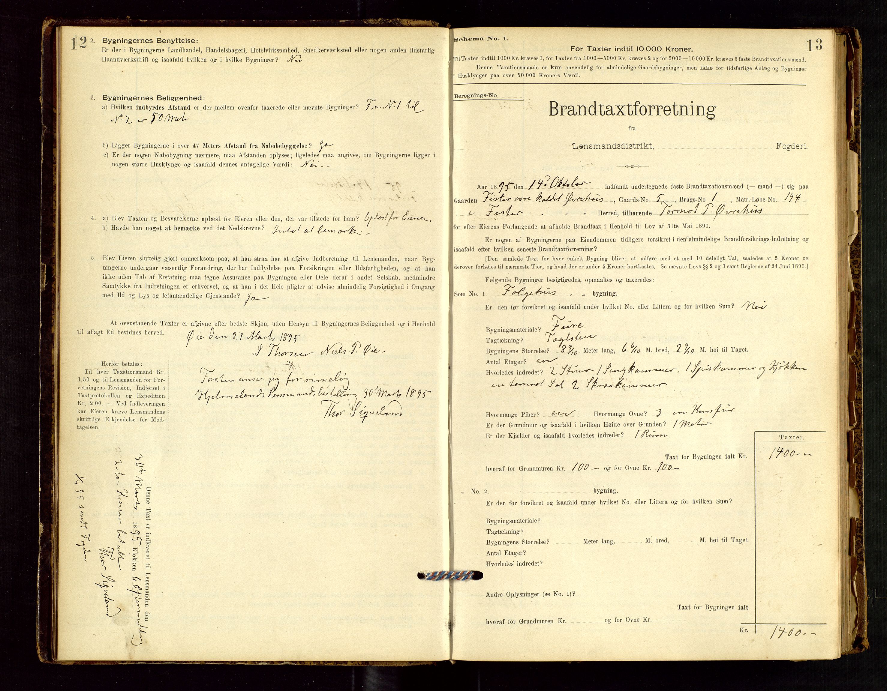 Hjelmeland lensmannskontor, AV/SAST-A-100439/Gob/L0001: "Brandtaxationsprotokol", 1895-1932, s. 12-13