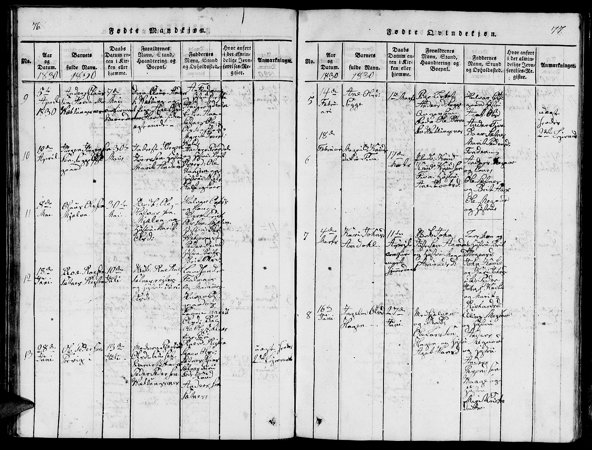 Ministerialprotokoller, klokkerbøker og fødselsregistre - Møre og Romsdal, SAT/A-1454/544/L0579: Klokkerbok nr. 544C01, 1818-1836, s. 76-77